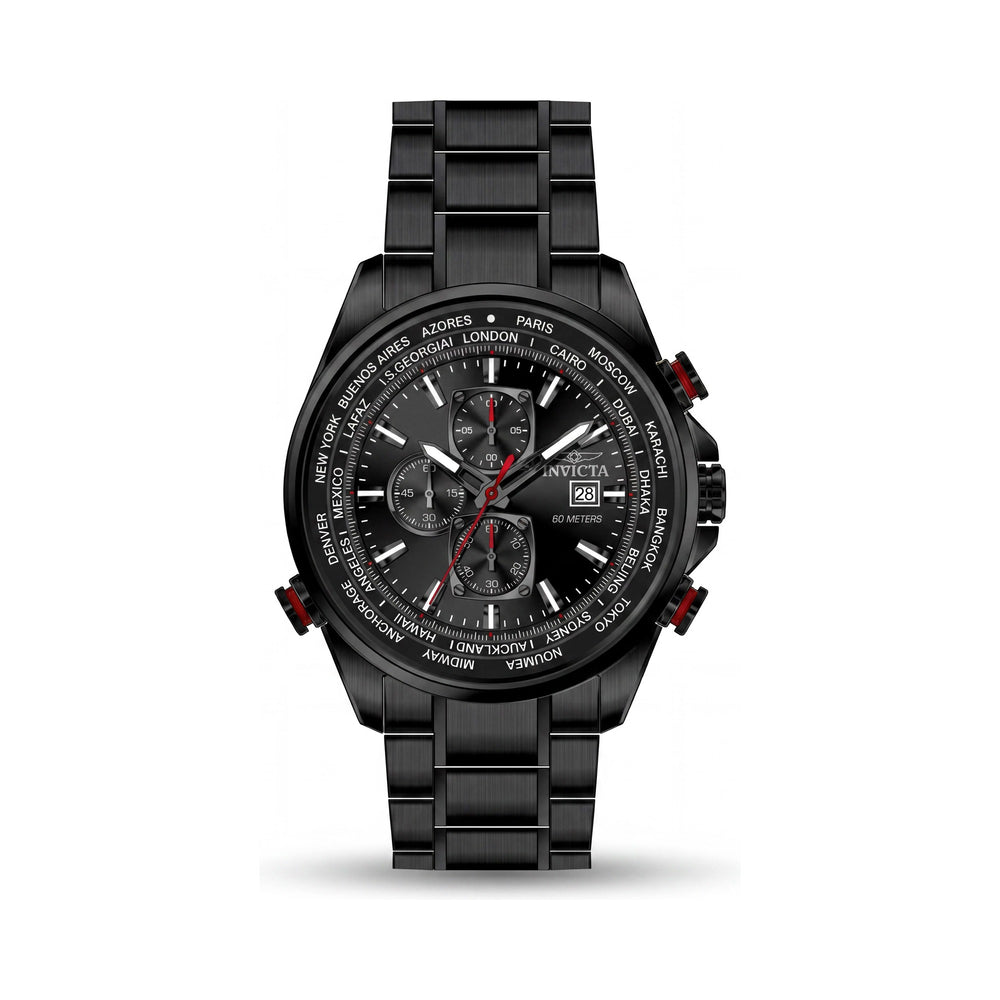 Invicta Aviator 47820 Reloj cronógrafo de cuarzo para hombre con esfera negra, brazalete de acero inoxidable y caja de 50 mm