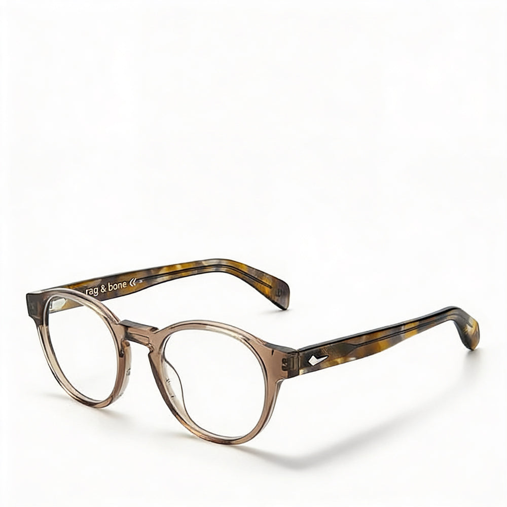 Rag & Bone Modern Men's Transparent Beige Acetate Full Rim Oval Frame Eyeglasses, 48-22-145mm