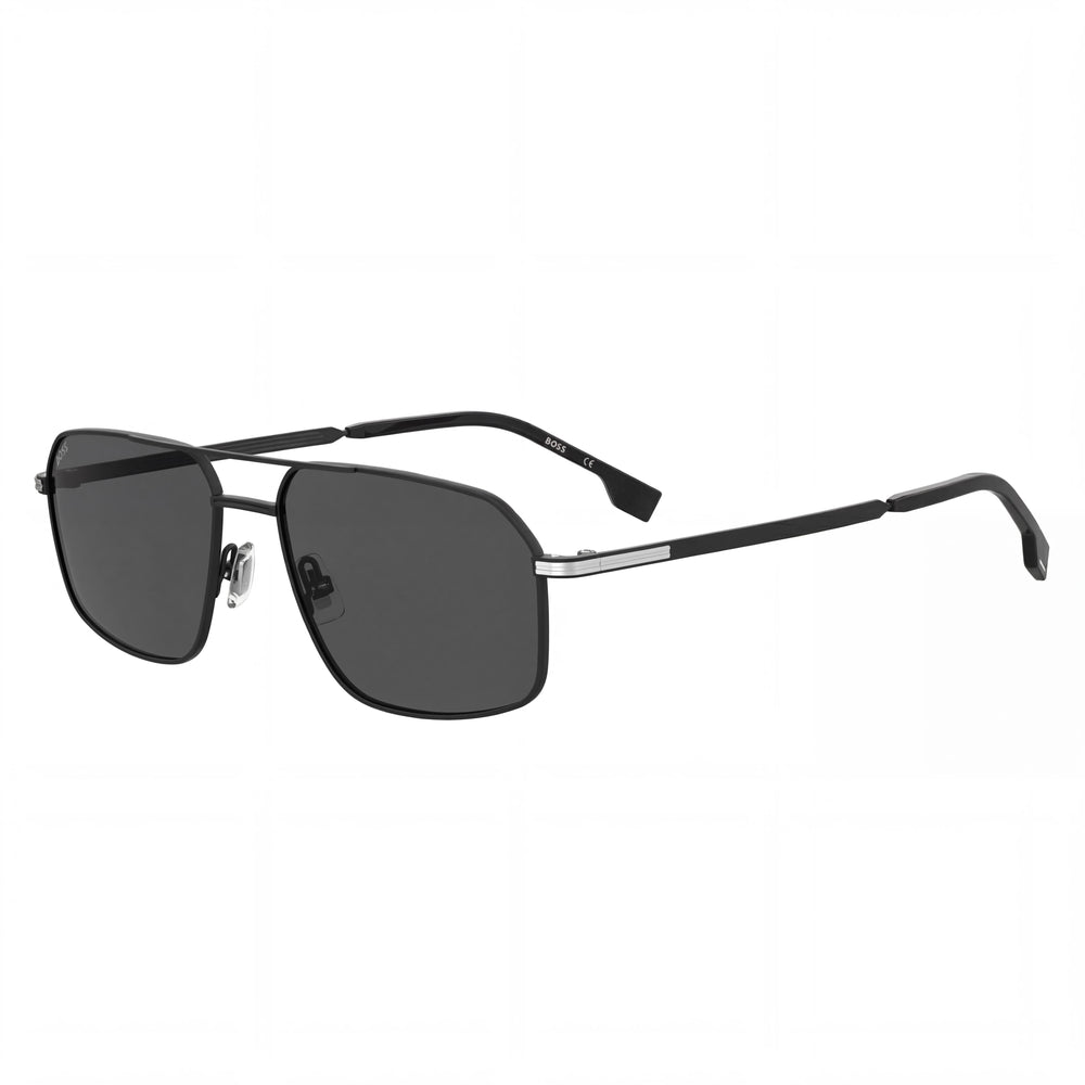 Gafas de sol de hombre Hugo Boss BOSS 1603/S, negro mate, acero inoxidable plateado, lentes grises, 58 mm
