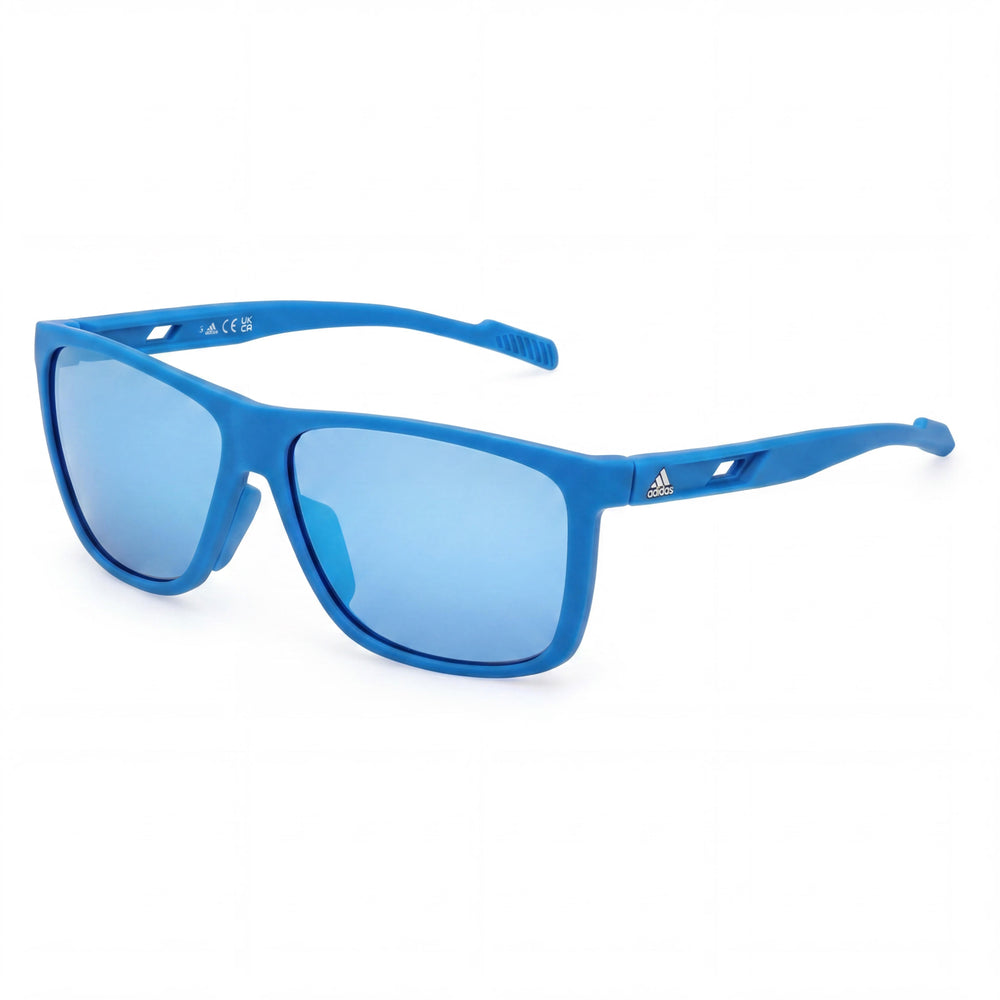 Adidas Injected Sunglasses Men's Injected Plastic Blue Frame Blue Mirror Lenses 60mm UV Protected Non-Polarized