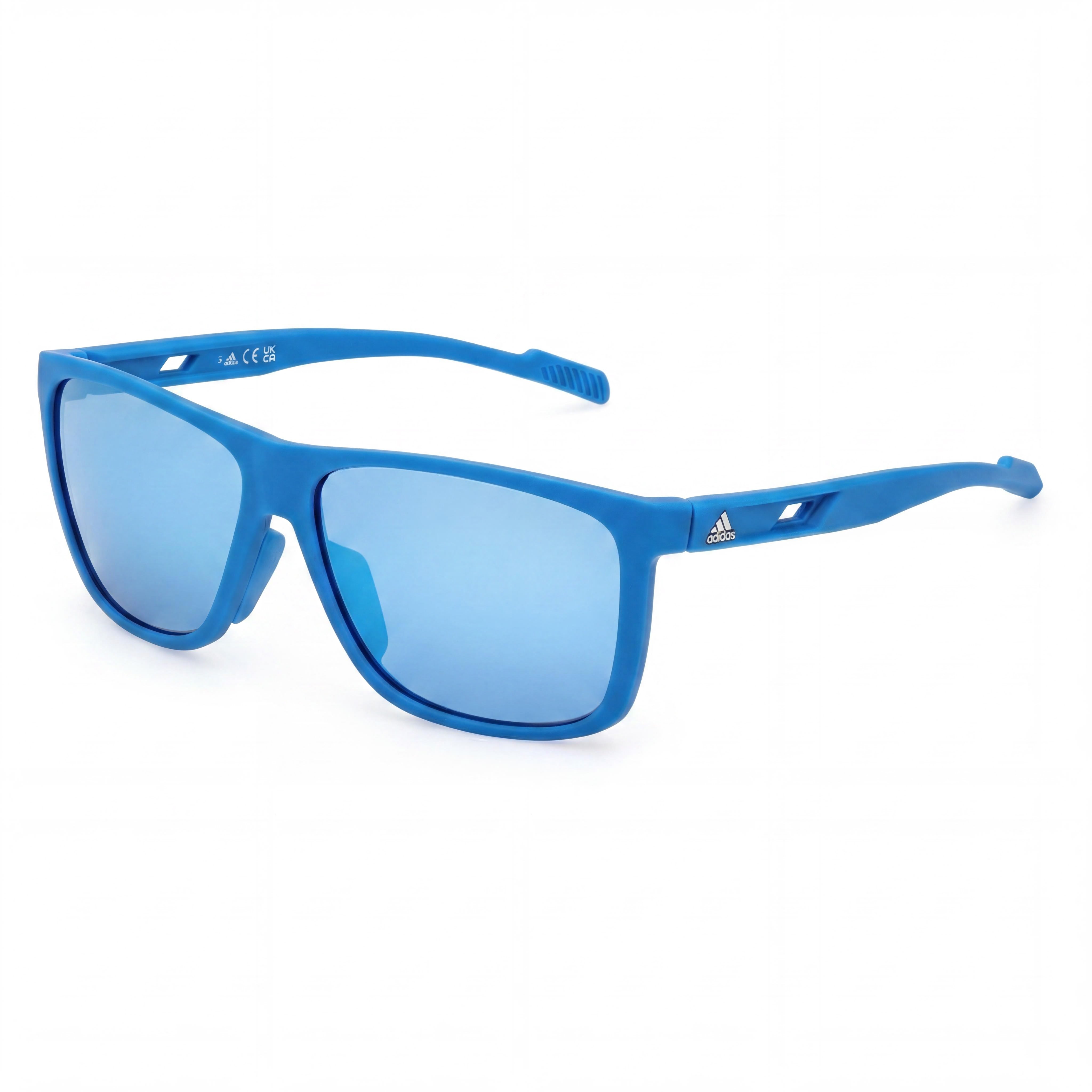 Adidas Gafas de sol inyectadas para hombre Plástico inyectado Montura azul Lentes de espejo azules 60mm Protección UV Sin polarizar, Photo 1
