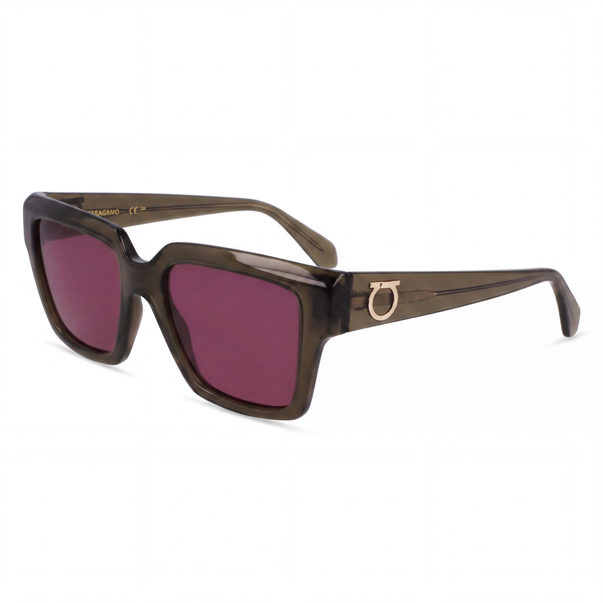 Ferragamo Sf2014s Women's Lightweight Transparent Khaki Acetate Purple UV Protected Non- Sunglasses, Photo 1
