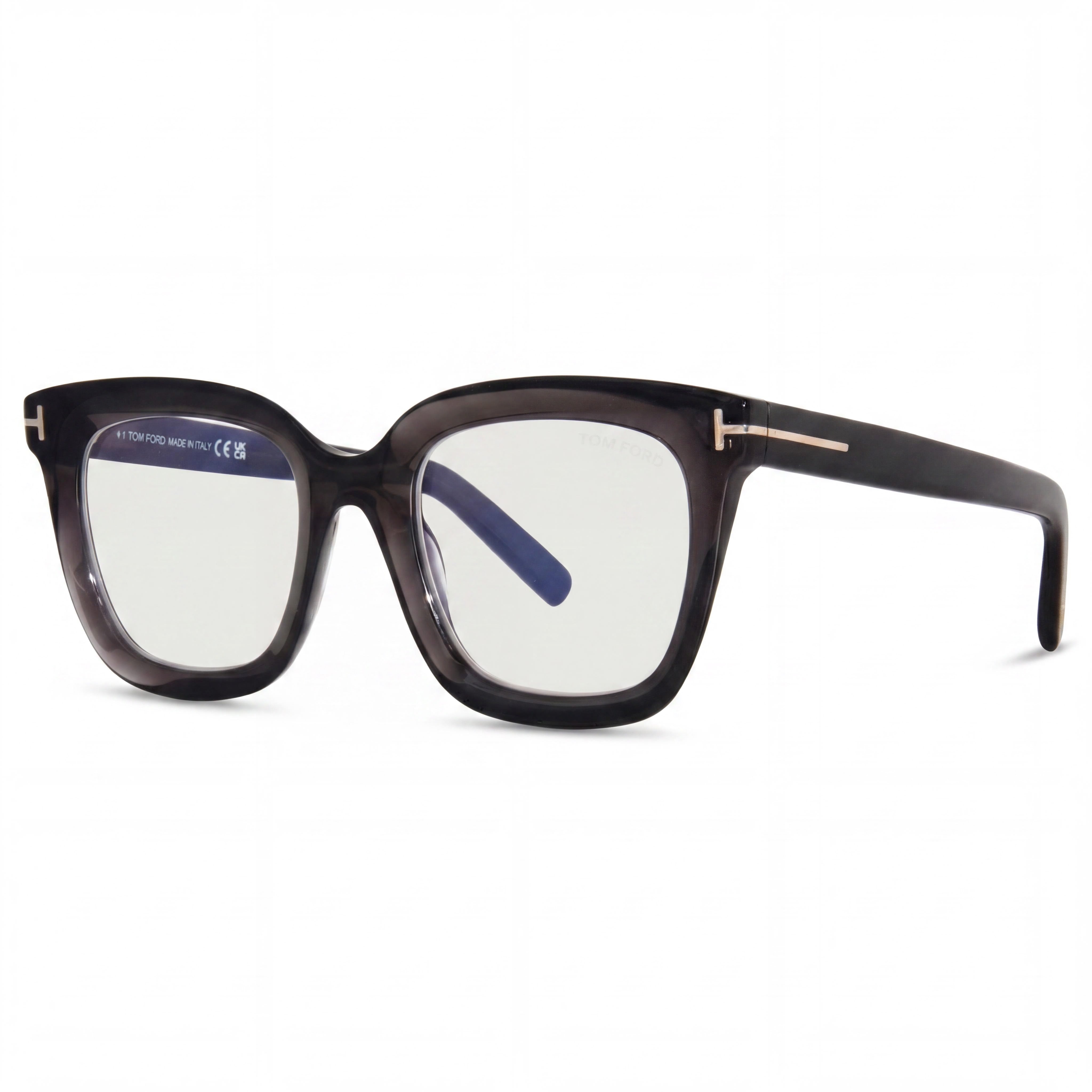 Tom Ford Ft5880-b Unisex Transparent Dark Grey Gold-logo Blue Block Polycarbonate Optical Glasses 51mm, Photo 1