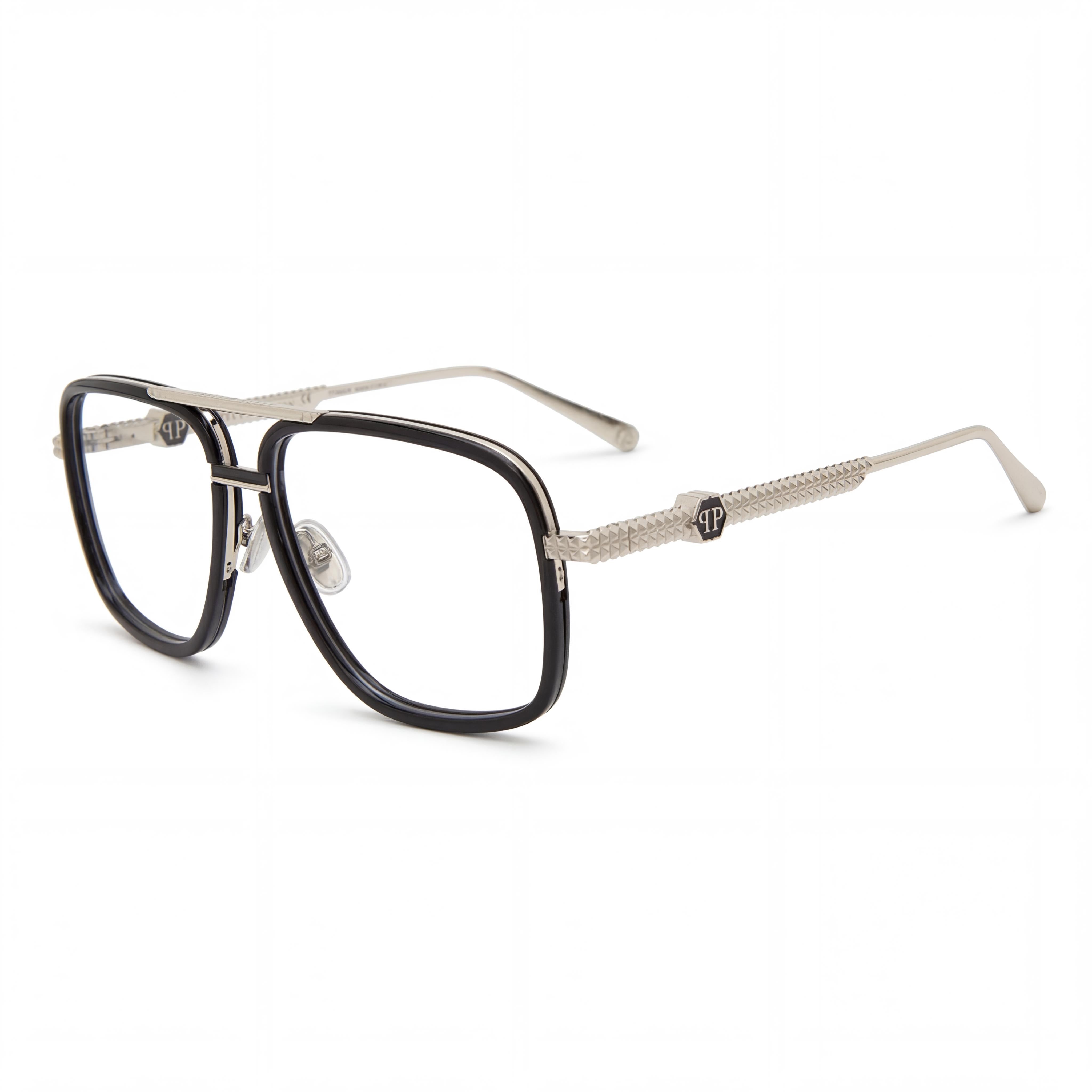 Gafas Philipp Plein VPP063M Clásicas de Titanio para Hombre, Paladio Brillante con Negro Semimate, No Polarizadas 58mm, Photo 1