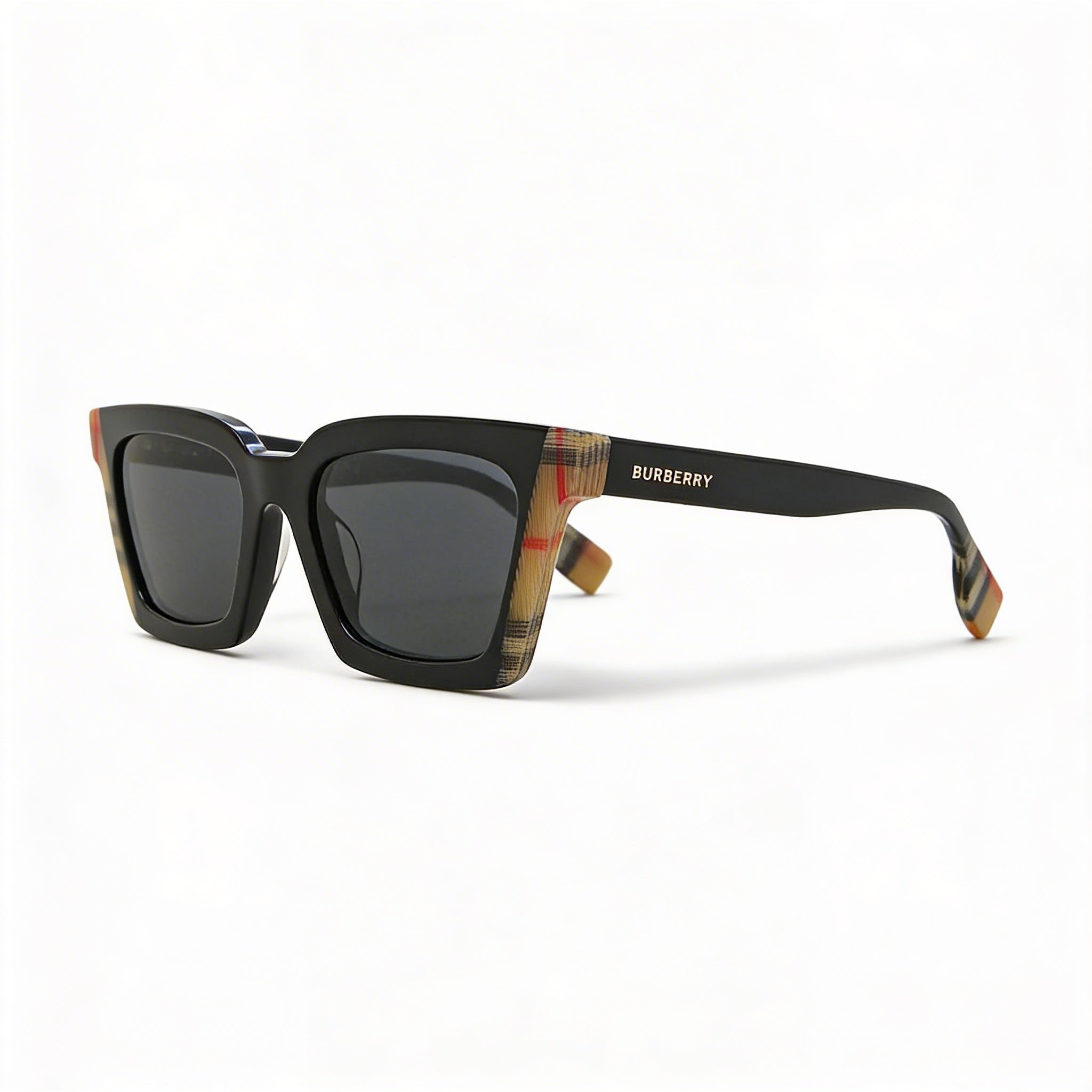 BURBERRY Gafas de sol de acetato negro vintage de mujer, lentes no polarizadas gris oscuro, 52 mm, protección UV, Photo 1