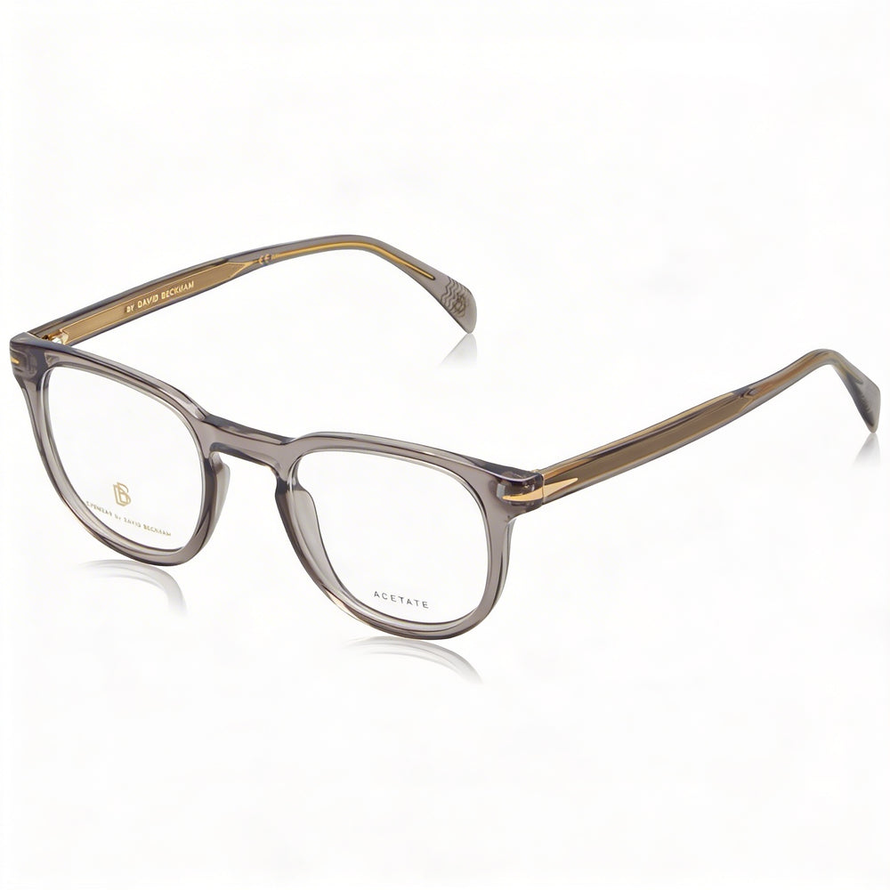 Monturas ópticas de plástico David Beckham Db 1072 para hombre en gris, con un ancho de lente de 50 mm, un ancho de puente de 22 mm y una longitud de patilla de 145 mm.