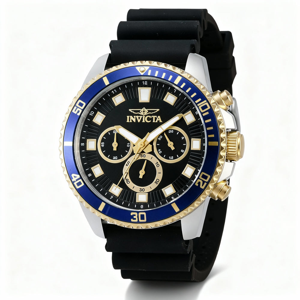 Reloj cronógrafo de cuarzo Invicta Pro Diver 46121 para hombre, de acero inoxidable plateado, con esfera negra y caja de 45 mm.