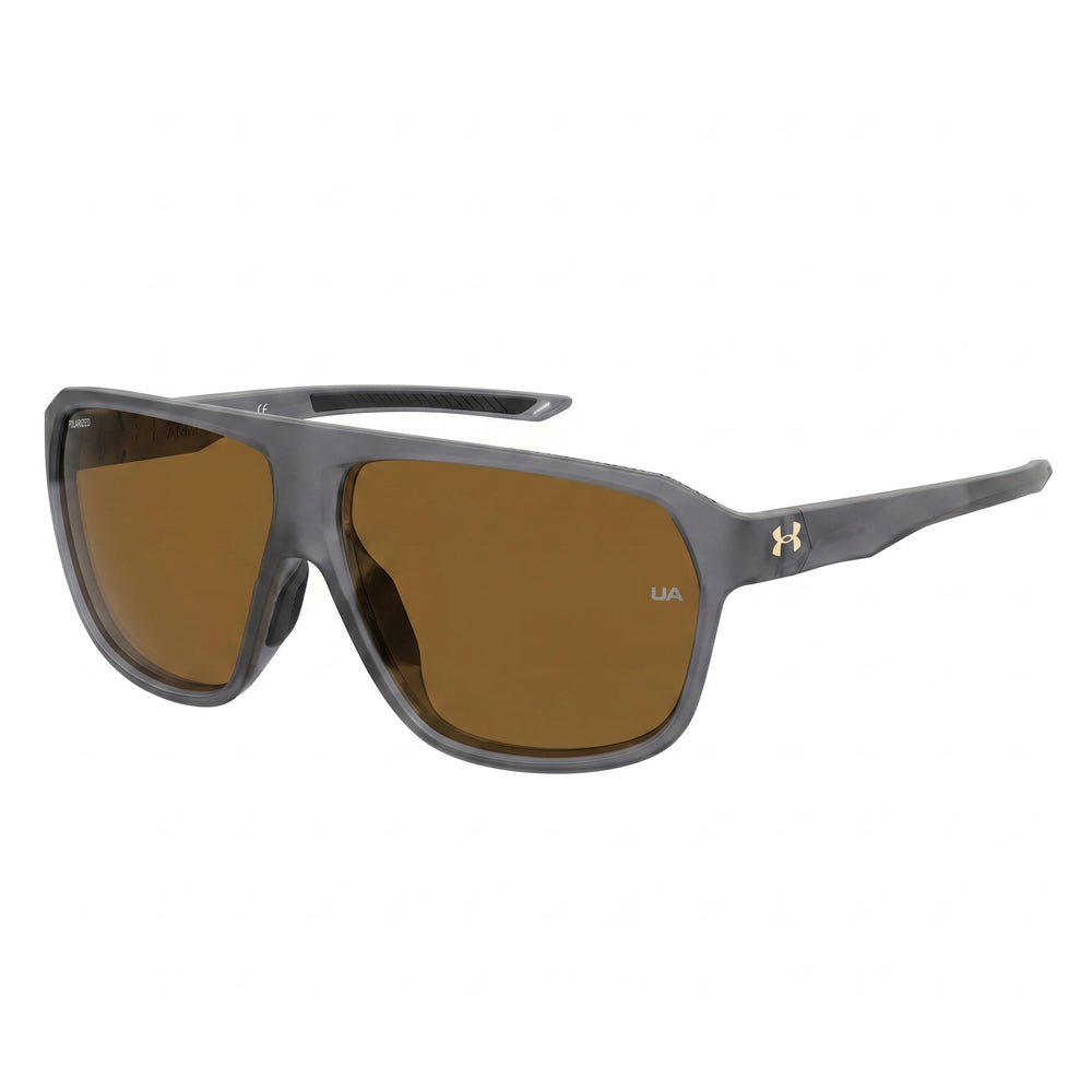 Under Armour UA DOMINATE/F Unisex Sunglasses, Transparent Grey Polyamide Frame, Brown Non-Polarized UV Lenses 65-12-130