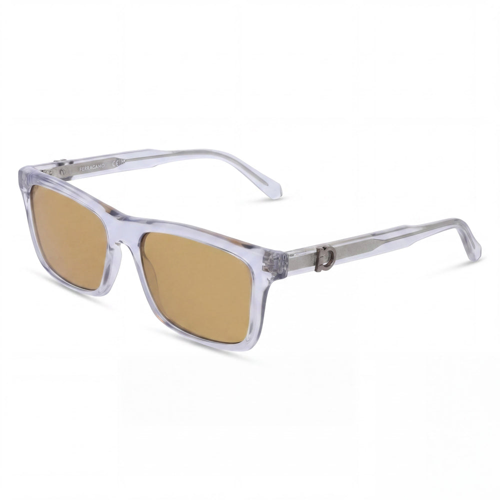 Gafas de sol rectangulares Ferragamo modernas unisex de acetato con montura gris transparente, protección UV 400 no polarizadas de 55 mm
