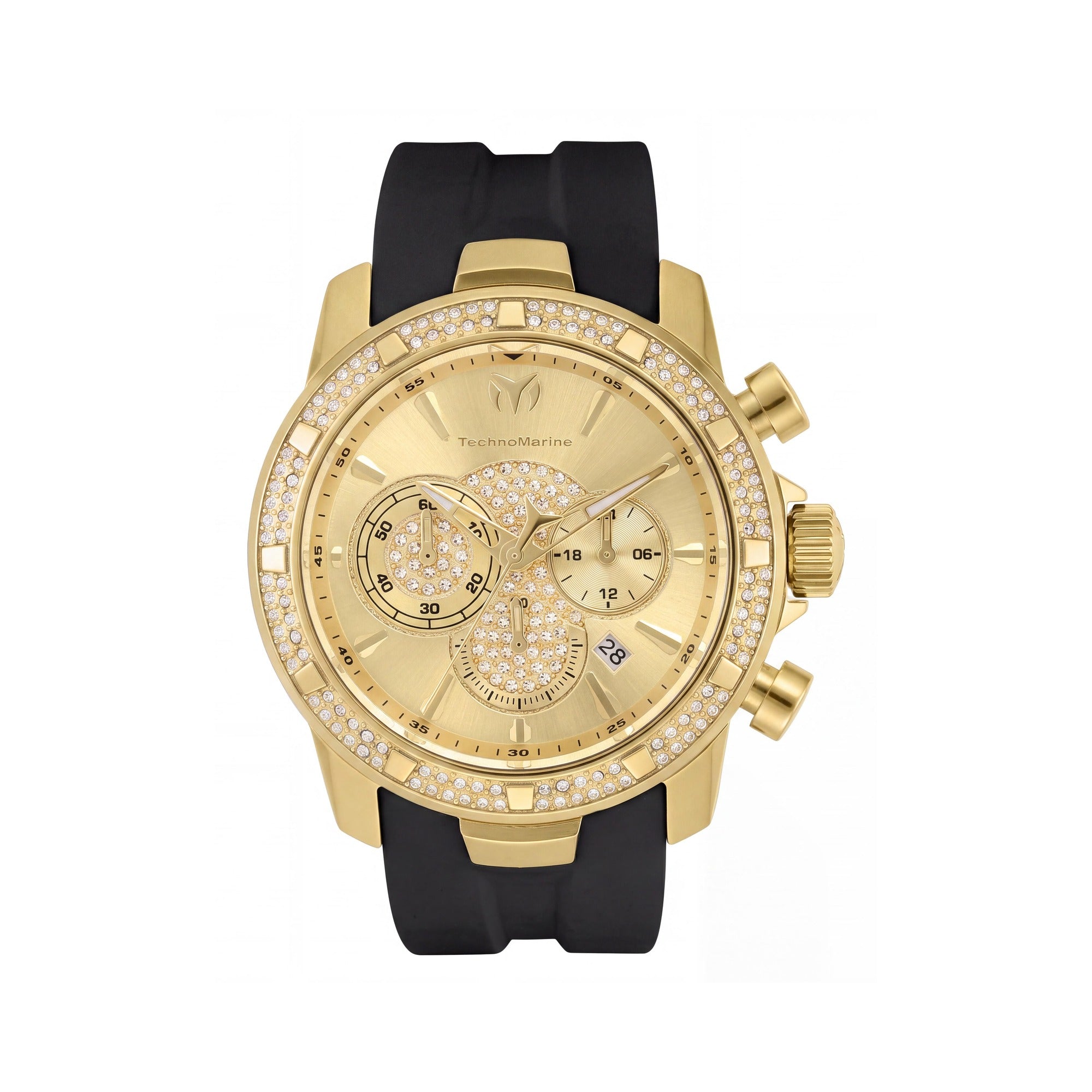 Technomarine TM-621012 Men's Japanese 45mm Gold-Tone Stainless Steel Black Silicone Glow In The Dark 100M WR Watch, Photo 1