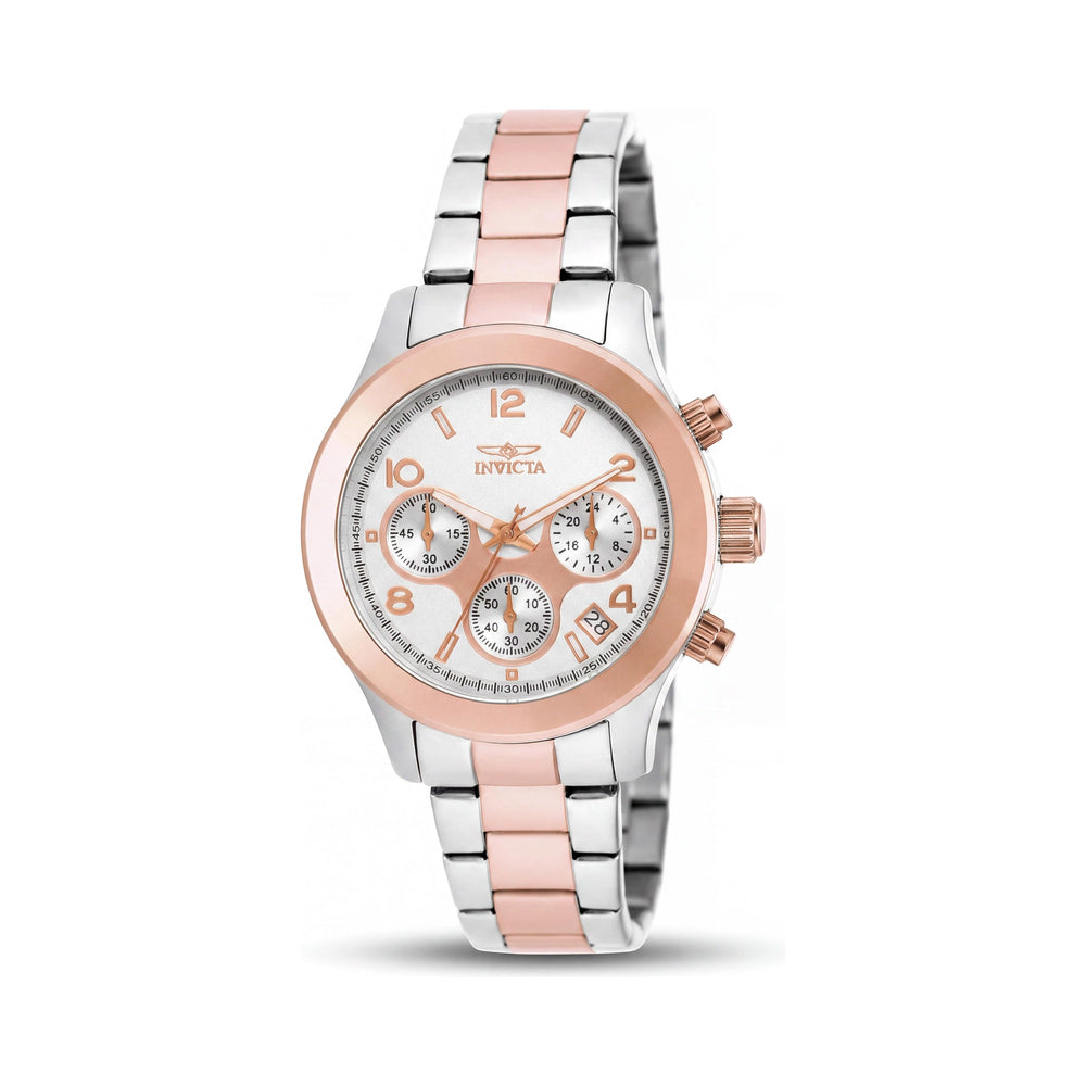 Invicta 19220 Angel Reloj de cronógrafo con esfera blanca de 38 mm chapado en oro rosa, de dos tonos, de acero inoxidable para mujer