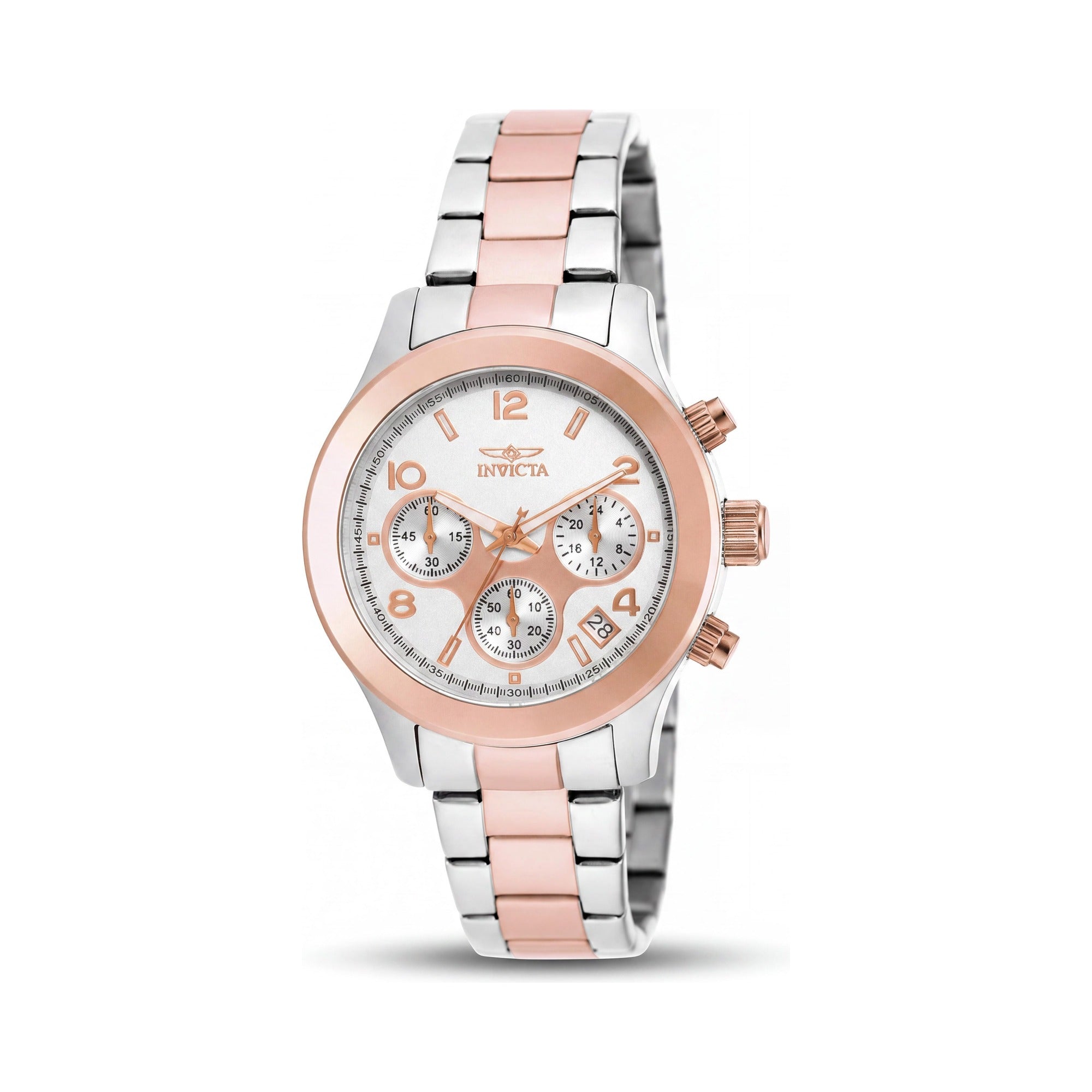 Reloj Invicta Angel Cronógrafo para mujer de acero inoxidable de dos tonos con chapado en oro rosa, esfera blanca, 38 mm, Photo 1