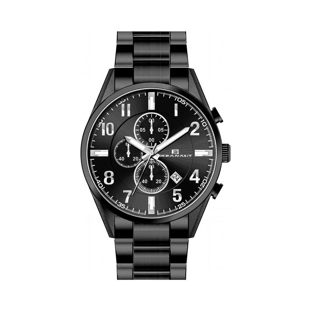 Reloj Oceanaut para hombre, con esfera negra, caja y pulsera de acero inoxidable, cronógrafo de cuarzo, resistente al agua hasta 100 m.