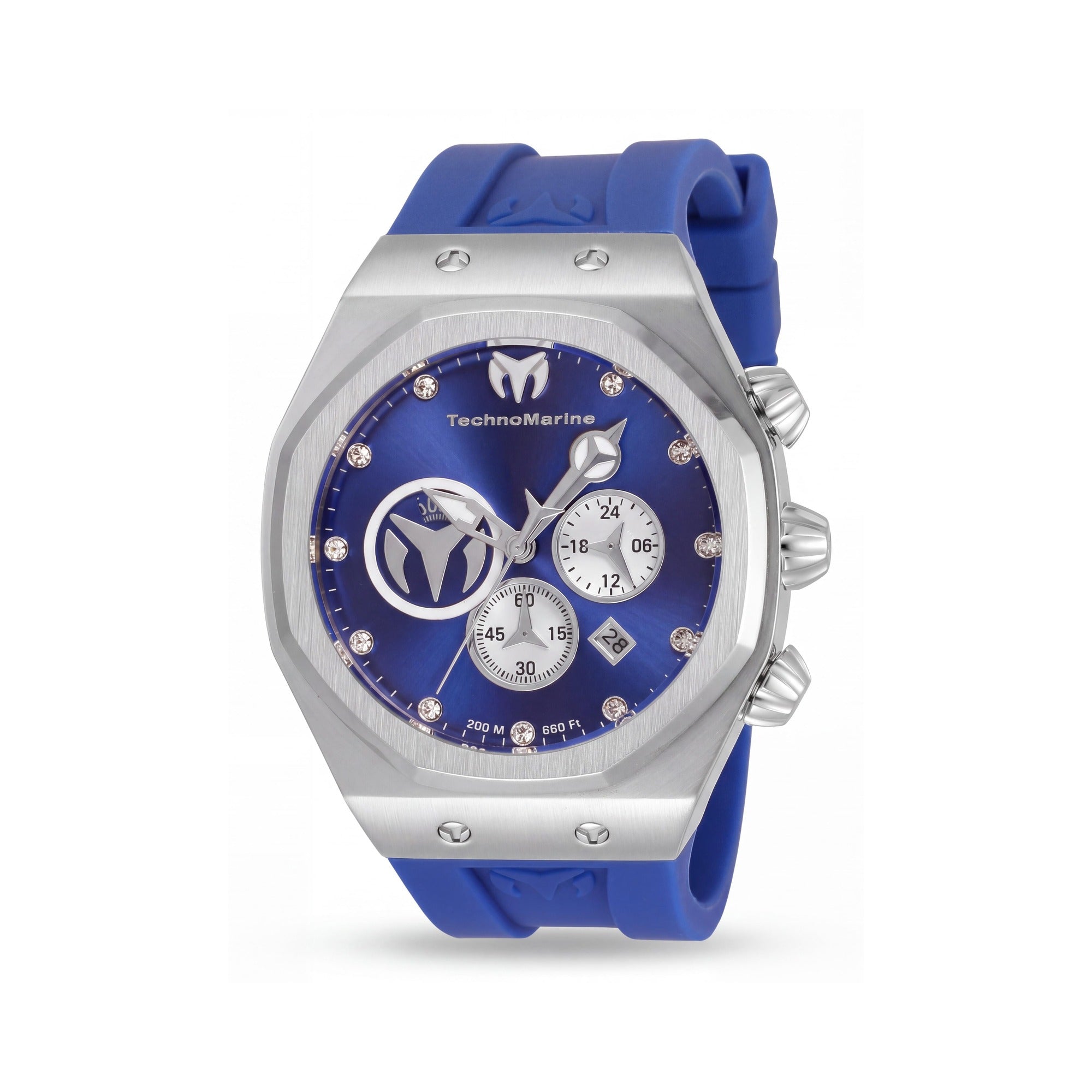 TechnoMarine TM-520001 Japanese Men's Stainless Steel Blue Dial Silicone Band 200M Water Resistant Watch 45mm, Photo 1
