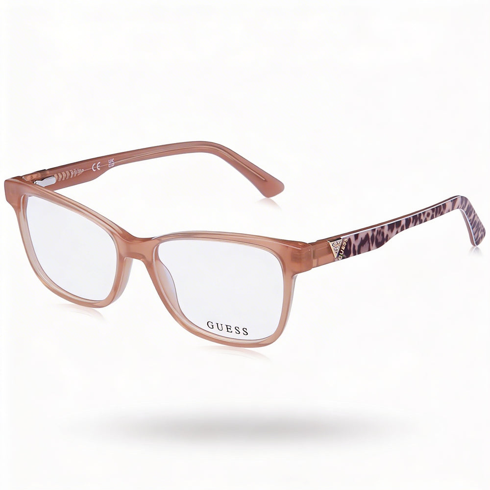 GUESS Casual Women's Sunglasses featuring a Shiny Beige Plastic Frame, offering a 52mm lens width