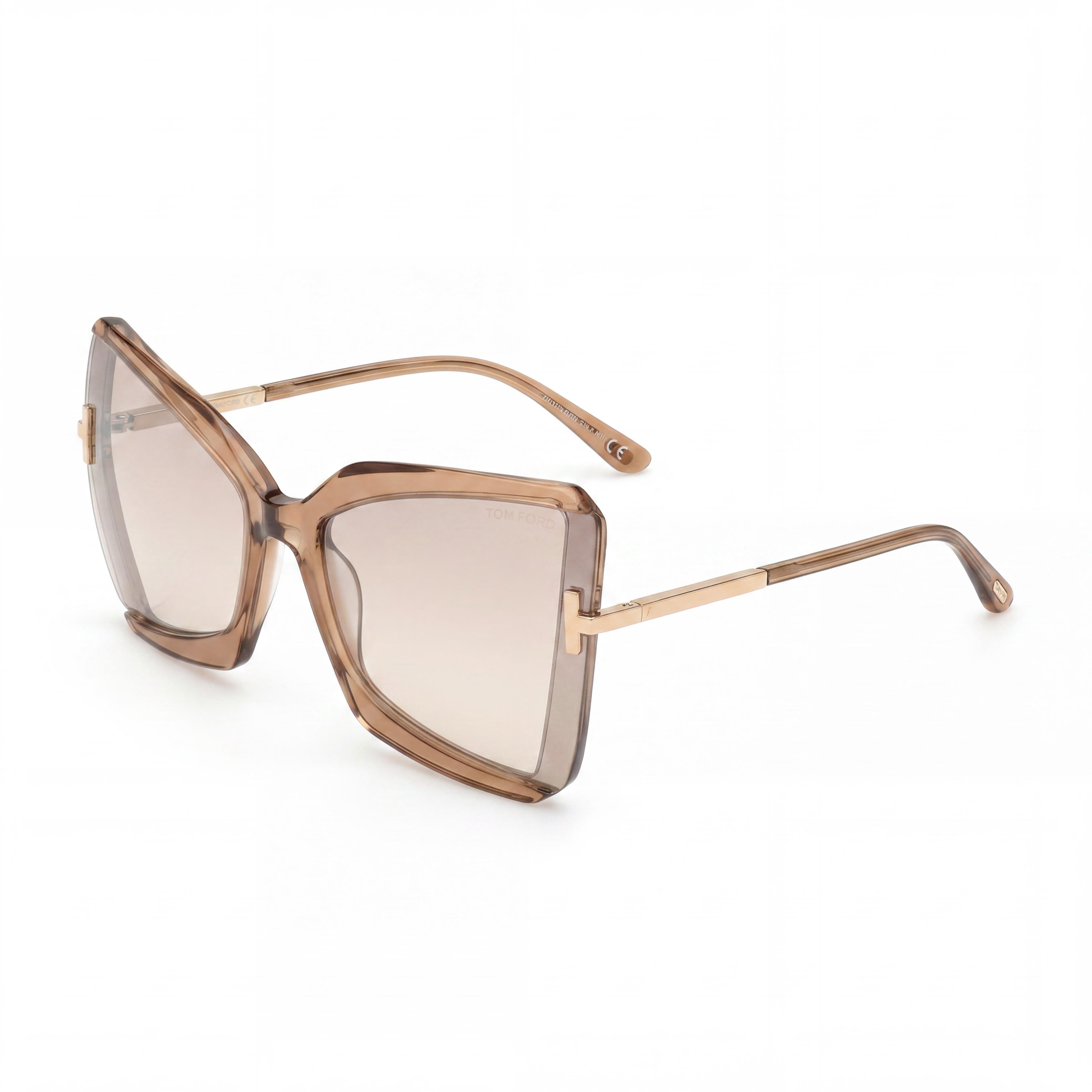 Tom Ford Butterfly Unisex Pantographed Plastic Transparent Beige Brown Mirror UV400 Sunglasses 63mm, Photo 1