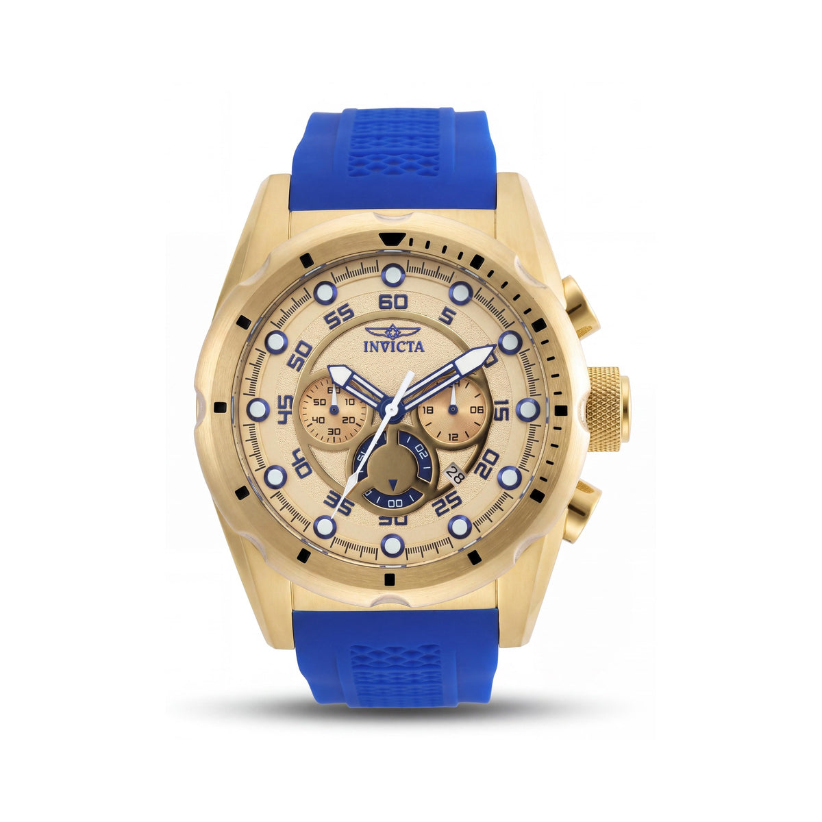 Invicta Casual Men's Gold Tone Stainless Steel Chronograph Watch, Blue Polyurethane Strap, 100m Water Resistant, Photo 1