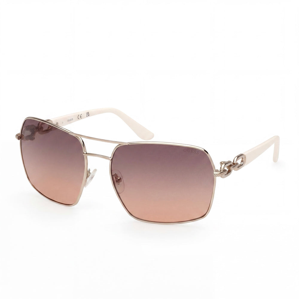 GUESS Women's Square Metal Sunglasses, Pale Gold Frame, Gradient Smoke Lenses, 63mm Lens, UV Protection