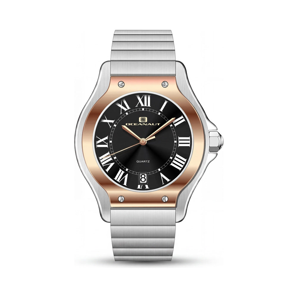 Reloj Oceanaut de cuarzo para mujer, de acero inoxidable negro, resistente al agua y con cristal mineral resistente a arañazos.