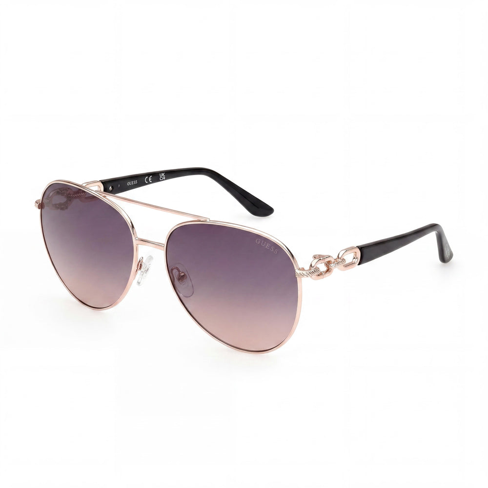 GUESS Women's Aviator Metal Sunglasses, Rose Gold Frame, Gradient Smoke Lens, UV Protection, 61mm