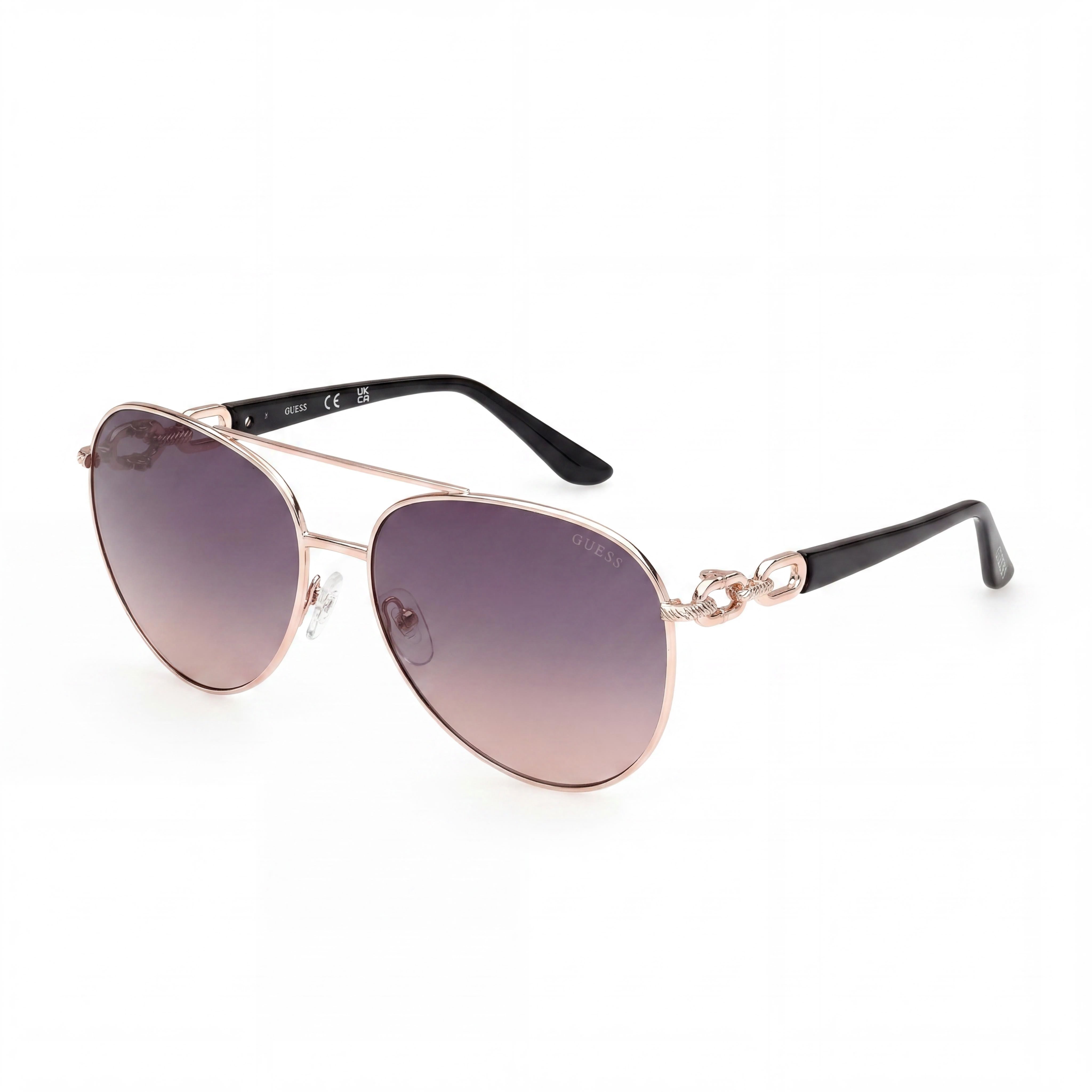 Gafas de sol de metal de aviador para mujer GUESS, montura oro rosa, lentes ahumadas degradadas, protección UV, 61 mm, Photo 1