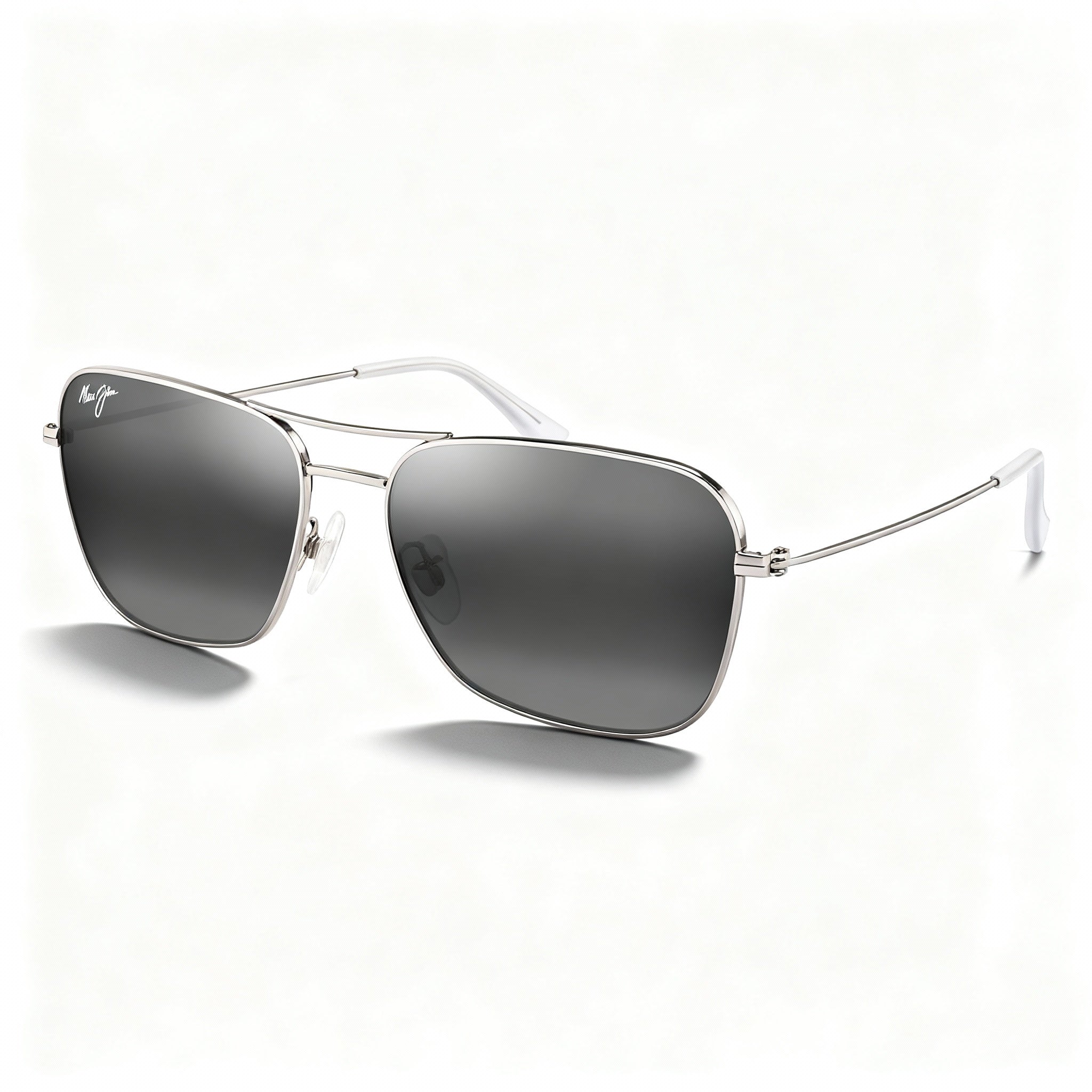 Maui Jim Naauao Unisex Aviator Sunglasses, Shiny Silver/Crystal Monel Frame, Neutral Grey Polarized Plastic Lenses, 58mm