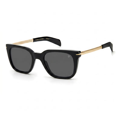 David Beckham DB 7047/S Unisex Square Black Gold Acetate Sunglasses with Grey Non-Polarized 100% UV Lenses 51mm