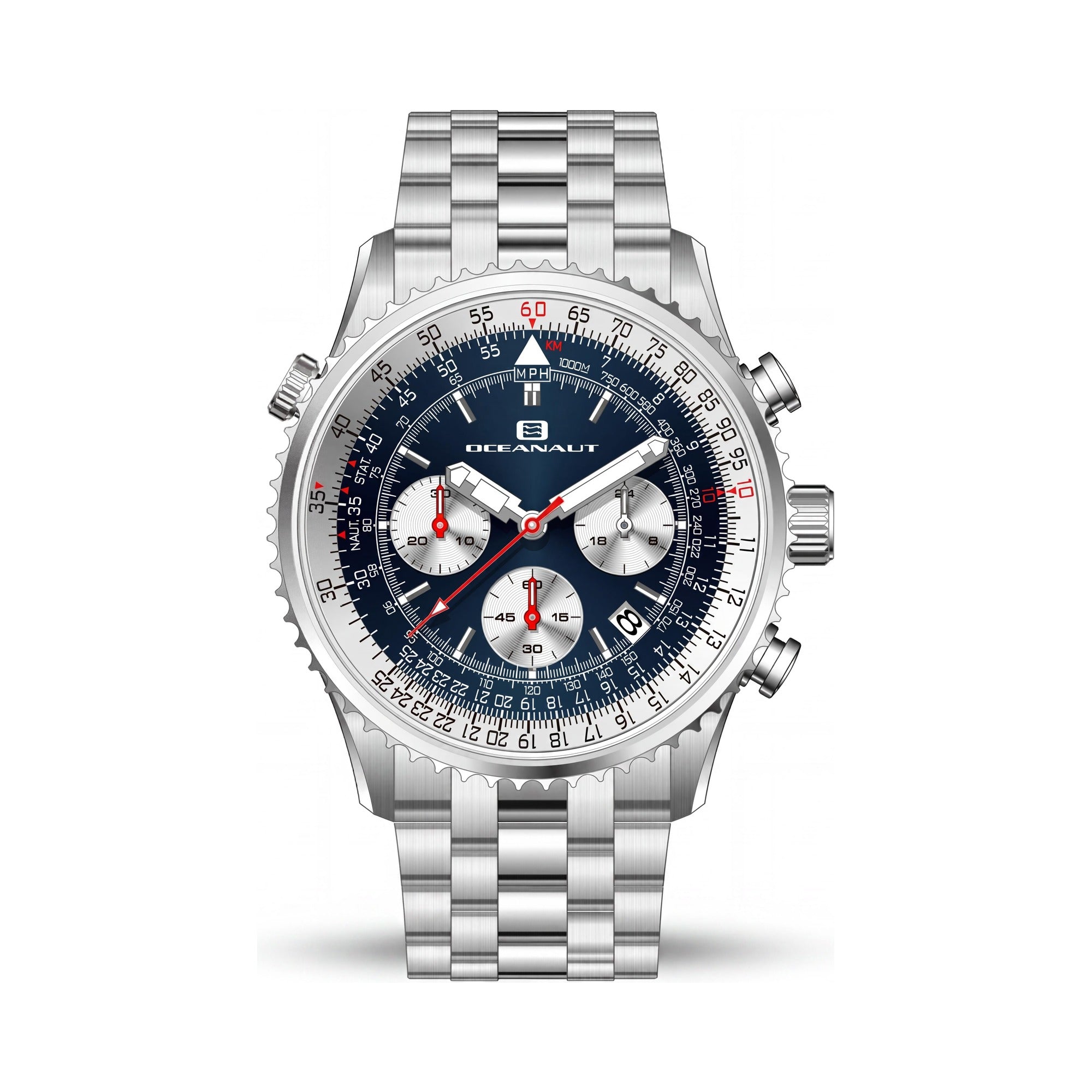 Reloj cronógrafo Oceanaut de acero inoxidable para hombre, esfera azul, caja de 48 mm, resistente al agua hasta 100 m., Photo 1