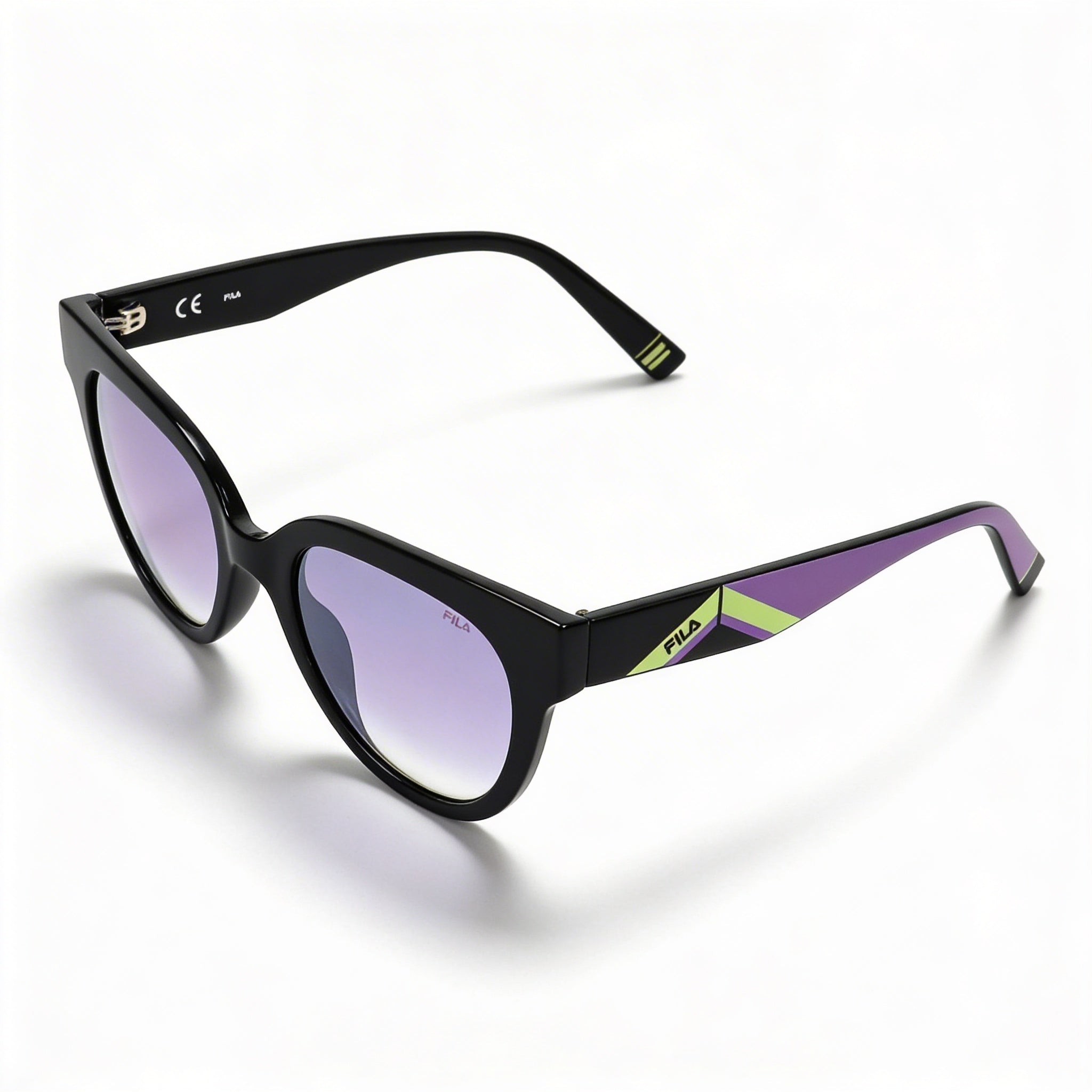 FILA Casual Women's Shiny Black Injected Frame Purple Gradient Mirror Silver Lens Sunglasses 51mm, Photo 2