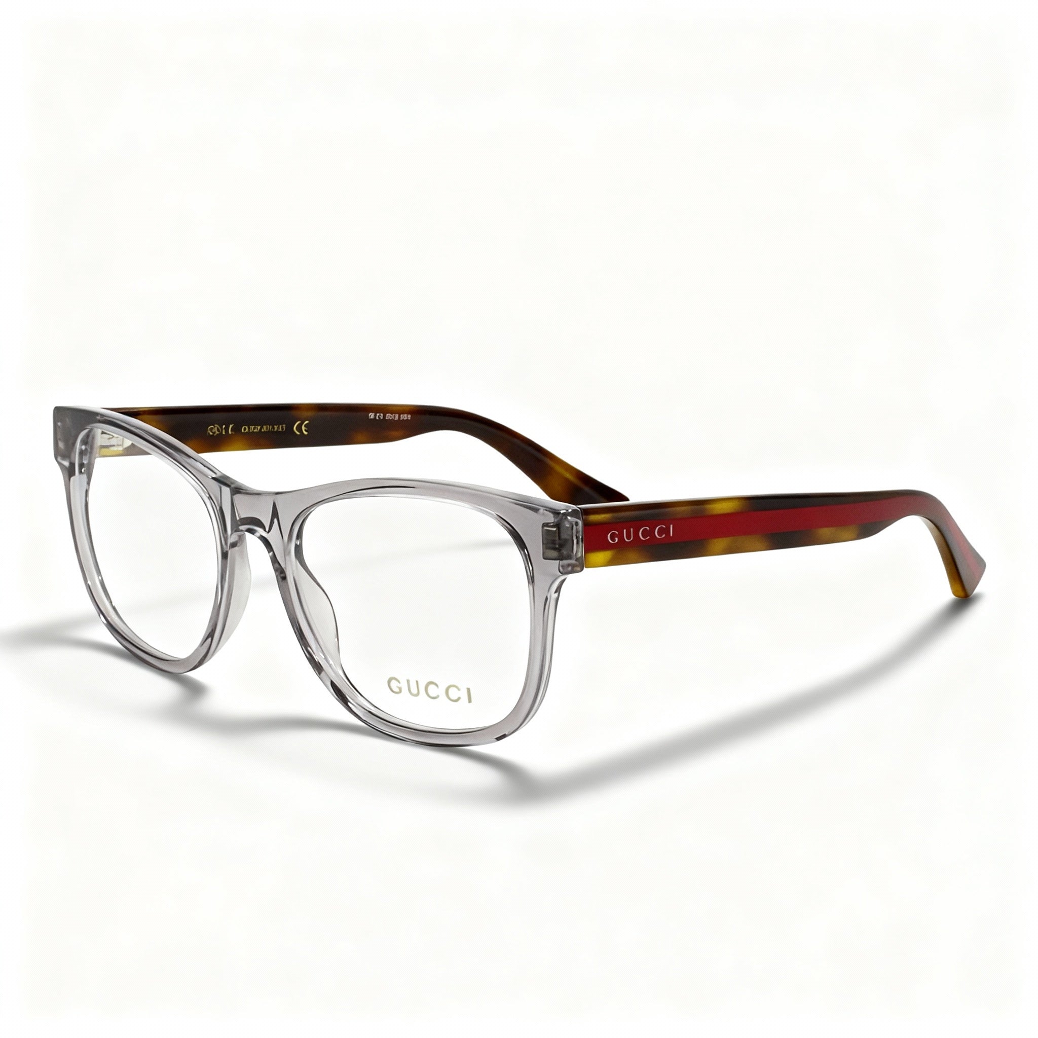Gucci GG0004ON Men's Acetate Rectangular Eyeglasses, Clear Lenses, Transparent Grey 53-19-145