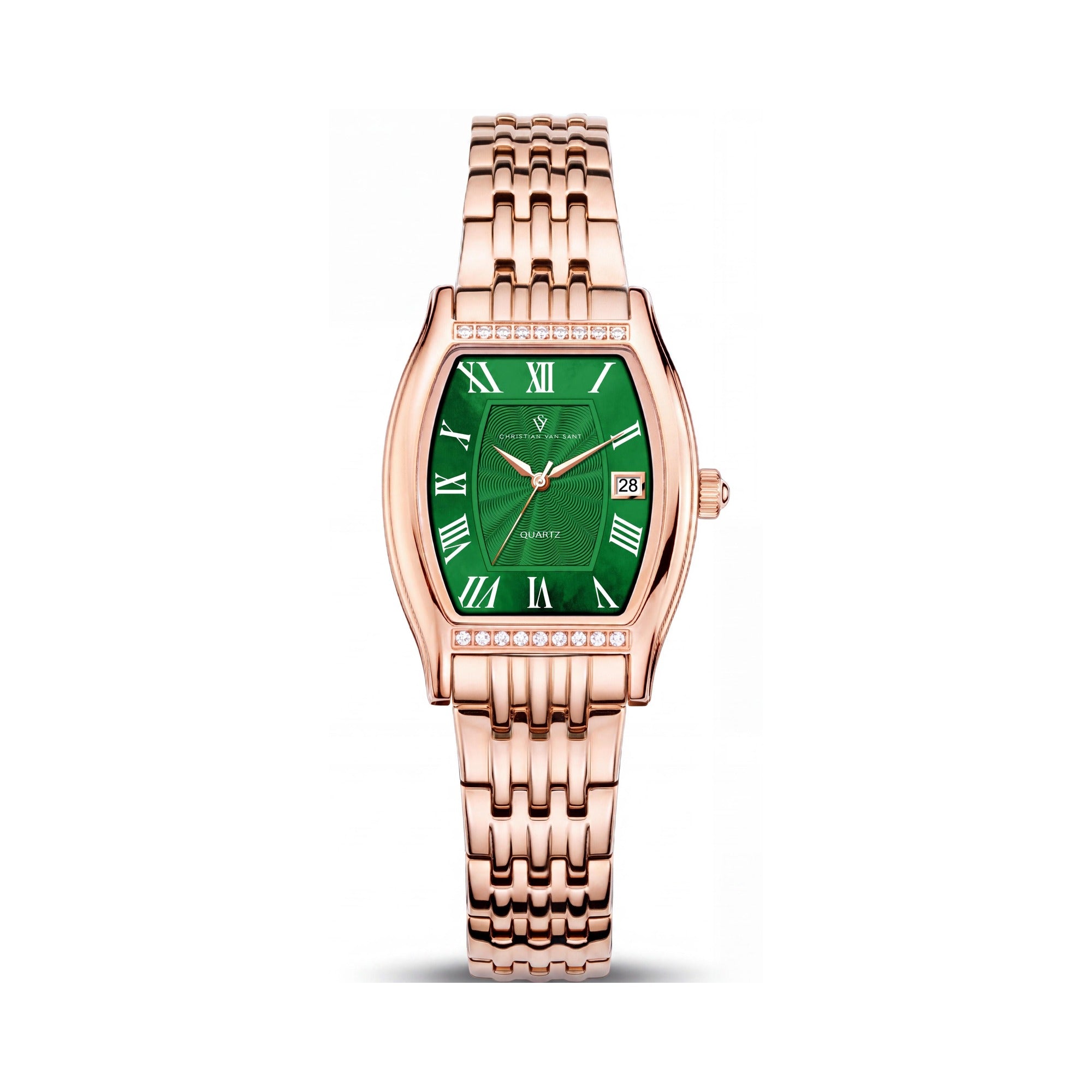 Reloj de cuarzo Christian Van Sant para mujer, esfera verde, pulsera de acero inoxidable, resistente al agua, Photo 1