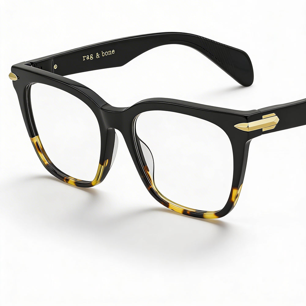 Montura de gafas Rag & Bone Rnb 3015 para mujer de acetato negro con lentes transparentes, ancho de lente 52 mm, puente 17 mm, patilla 140 mm