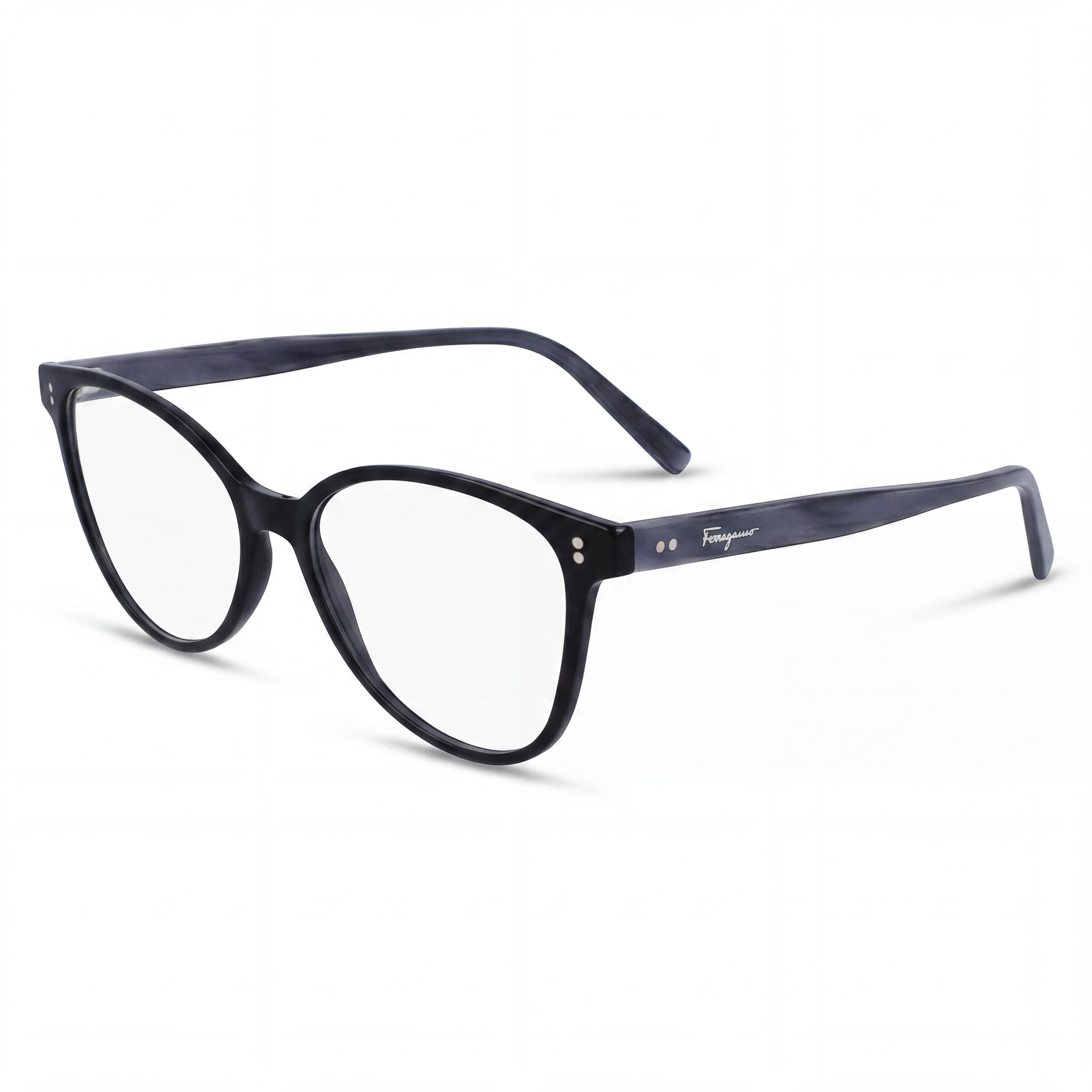 Ferragamo Modern Women's Cat Eye Full-Rim Plastic Eyeglasses 54mm Black/Grey Marble, Photo 1