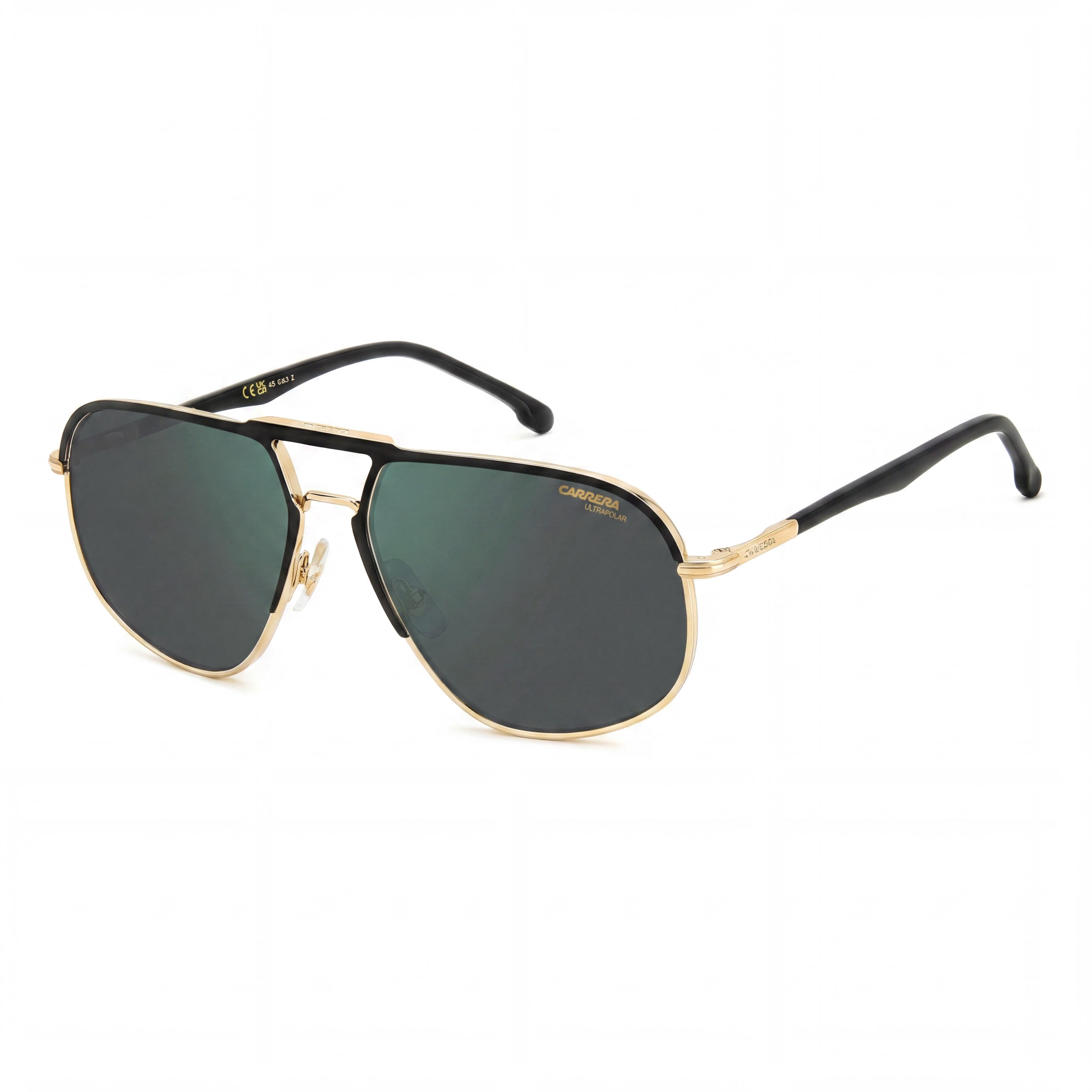 Gafas de sol Carrera CARRERA 318/S de hombre, negras, doradas, acero inoxidable, lentes verde grisáceo polarizadas con protección UV de 60 mm, Photo 1