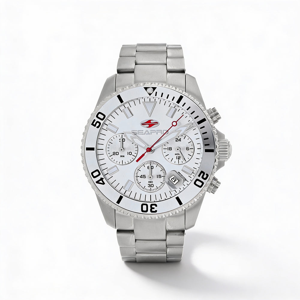 Seapro Quartz Movement Men's Silver Stainless Steel 200-Meter Water Resistant Watch with Mineral Crystal