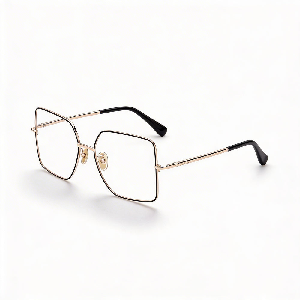 MaxMara Mm5098-h Gafas Metálicas para Mujer en Oro Rosado Brillante y Esmalte Negro, Negro Brillante 55mm
