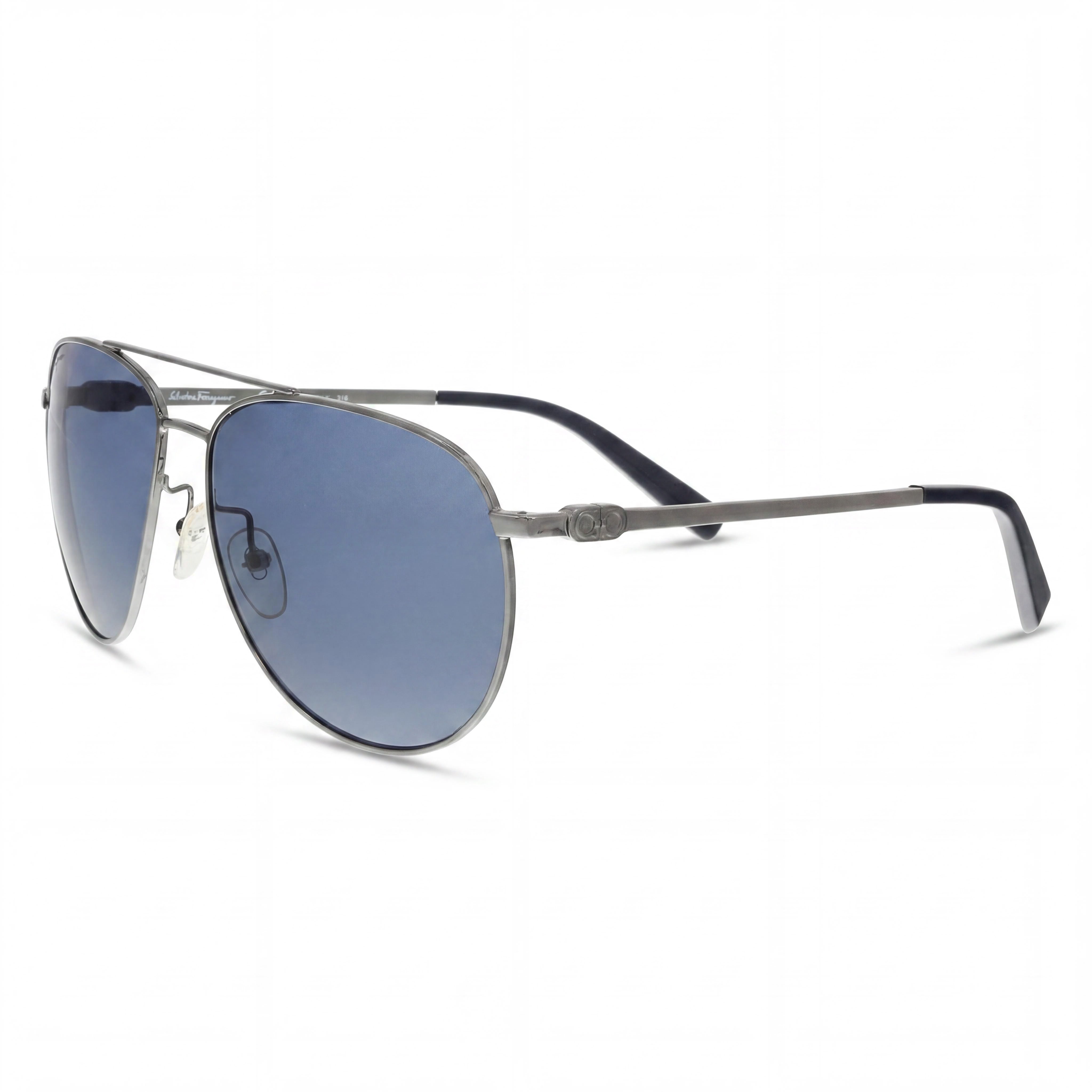 Gafas de sol unisex Salvatore Ferragamo Sf157s de metal, color azul plomo oscuro, sin polarizar, con protección UV, 60 mm, Photo 1