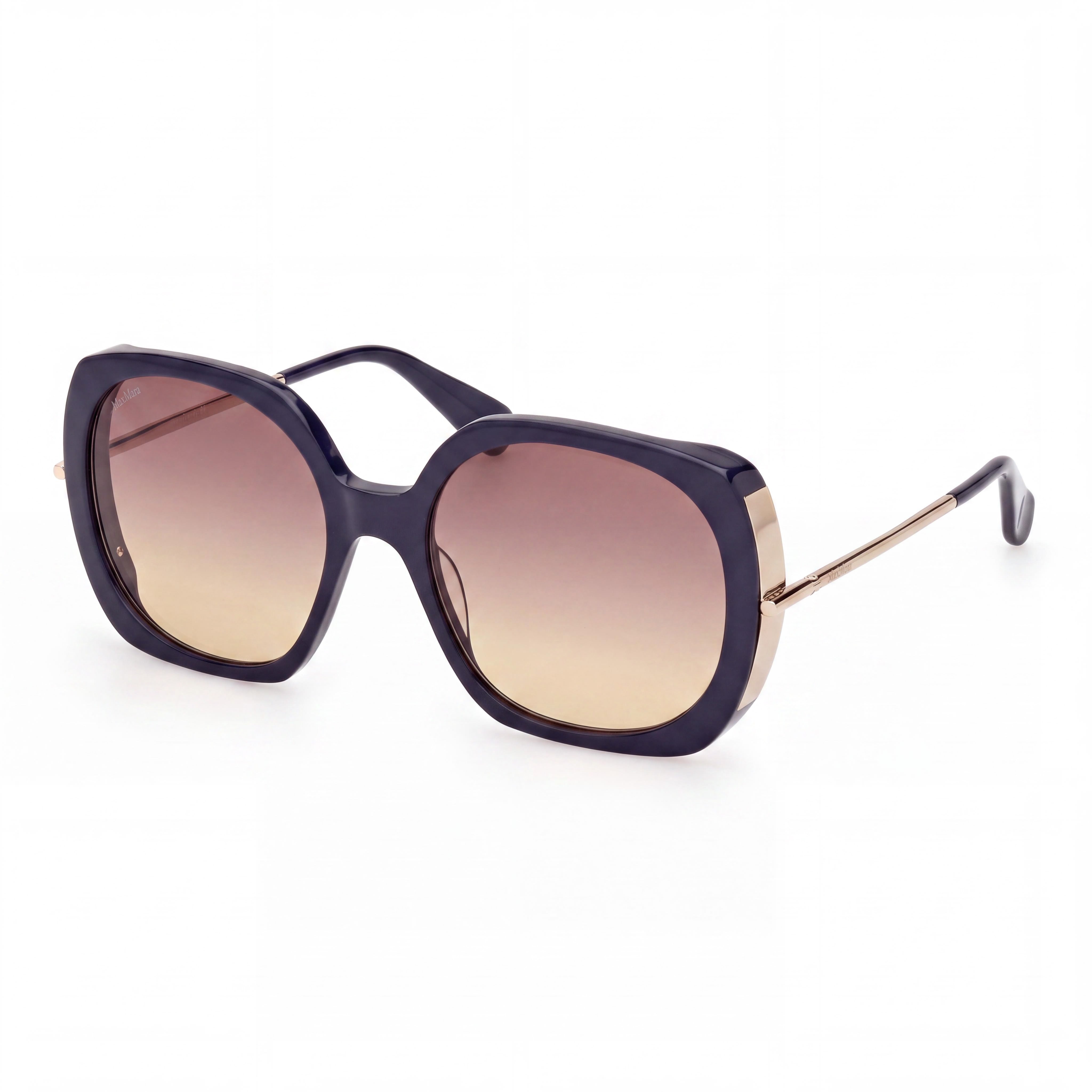 MaxMara MM0079 Clásico Women's Acetate Non-Polarized Sunglasses with Gradient Brown Lenses, Shiny Blue, Shiny Pale Gold 58-19-135, Photo 1