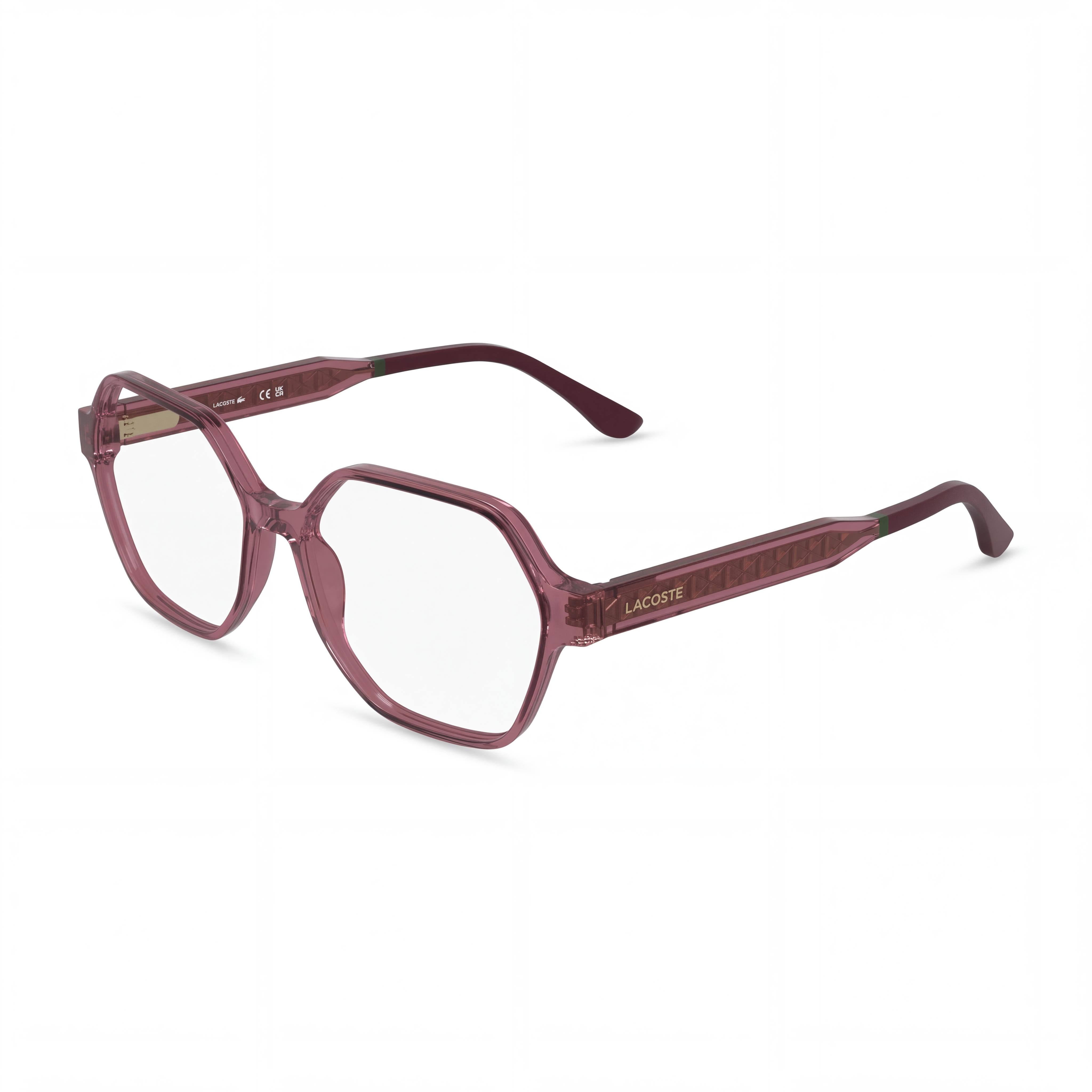 Gafas de sol casuales para mujer Lacoste con montura de acetato color burdeos transparente y lentes de policarbonato transparentes de 5 mm, Photo 1