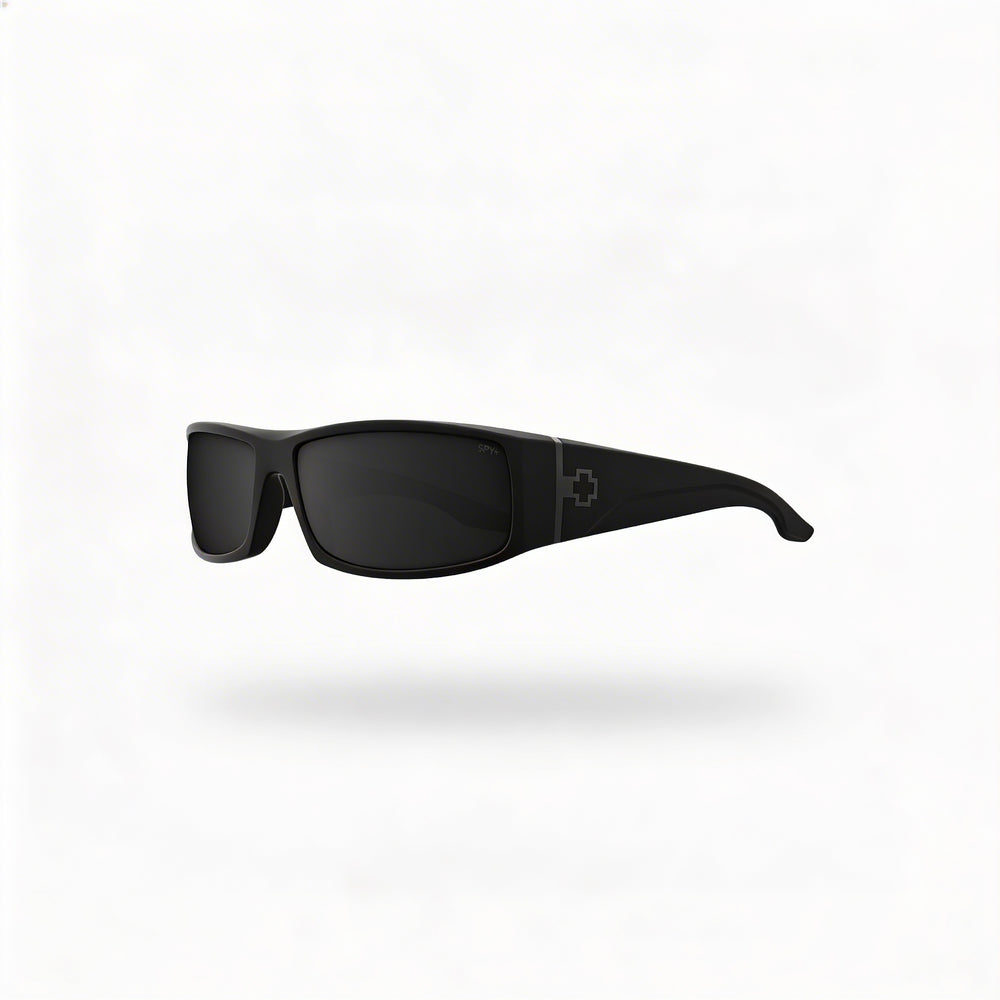 Spy Cooper XL Unisex Rectangular Wrap Sunglasses Soft Matte Black Happy Boost Polar Black Mirror Polarized UV Protection X-Large