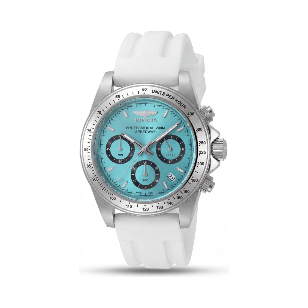 Invicta Speedway 50489 Reloj unisex de acero inoxidable plateado con esfera azul y correa de silicona de 40 mm