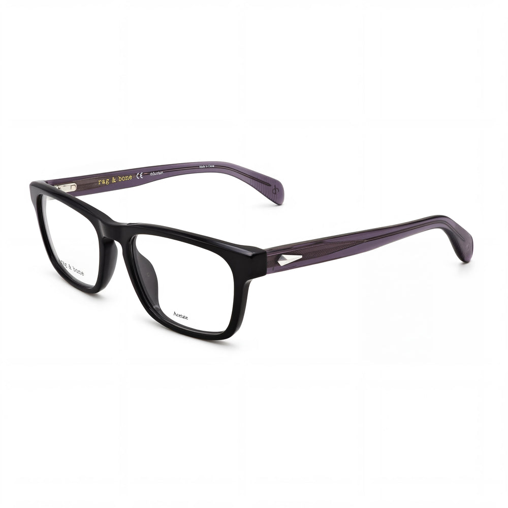 rag & bone Casual Men's Eyewear with Black Acetate Frame, Transparent Lenses, Size 54-18-145