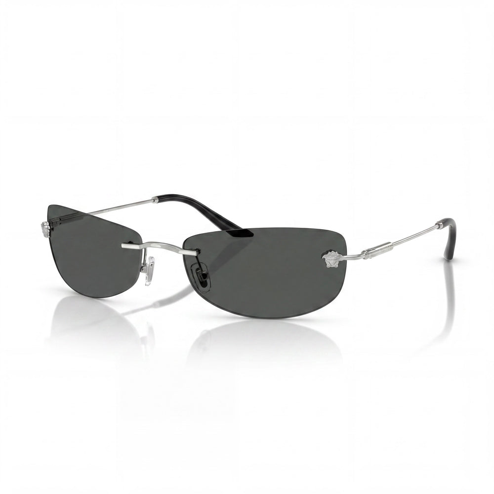 Gafas Versace Ve 2279 para hombre con montura de metal plateado, lentes de plástico negras y ancho de lente de 60 mm