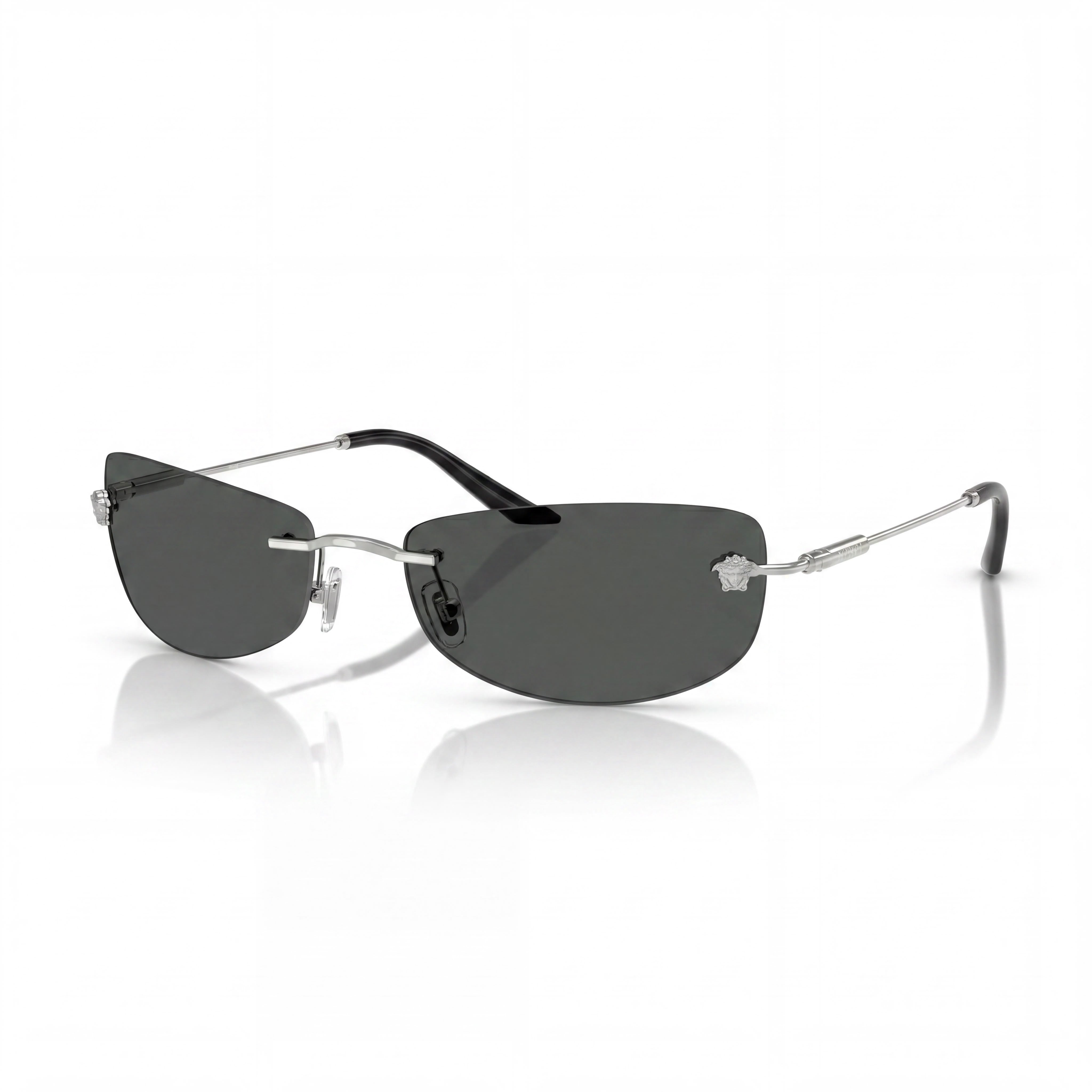 Versace Men's Ve 2279 Eyewear with Silver Metal Frame, Black Plastic Lenses, and 60mm Lens Width, Photo 1