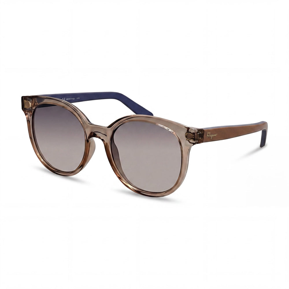 Gafas de sol contemporáneas Salvatore Ferragamo para mujer, montura de metal color nude y cristales grises, protección UV, no polarizadas, 53 mm