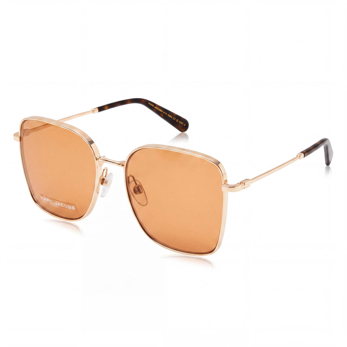 Gafas de sol clásicas de mujer Marc Jacobs con montura de metal marrón dorado y lentes marrón dorado, 50 mm de ancho de lente, Photo 1