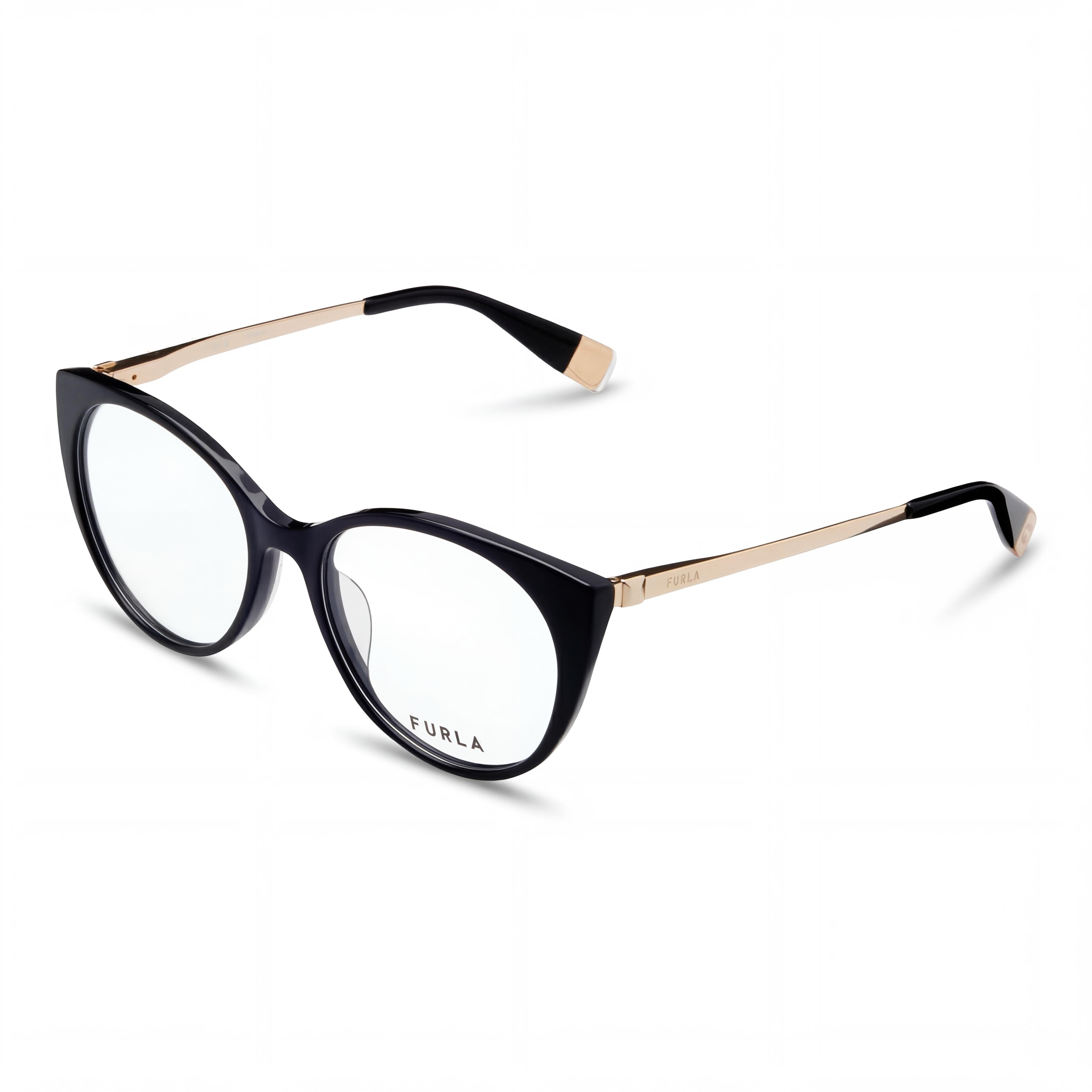 Furla VFU722 Women's Casual Shiny Black Acetate Frames with Transparent Polycarbonate Lenses 53mm, Photo 1