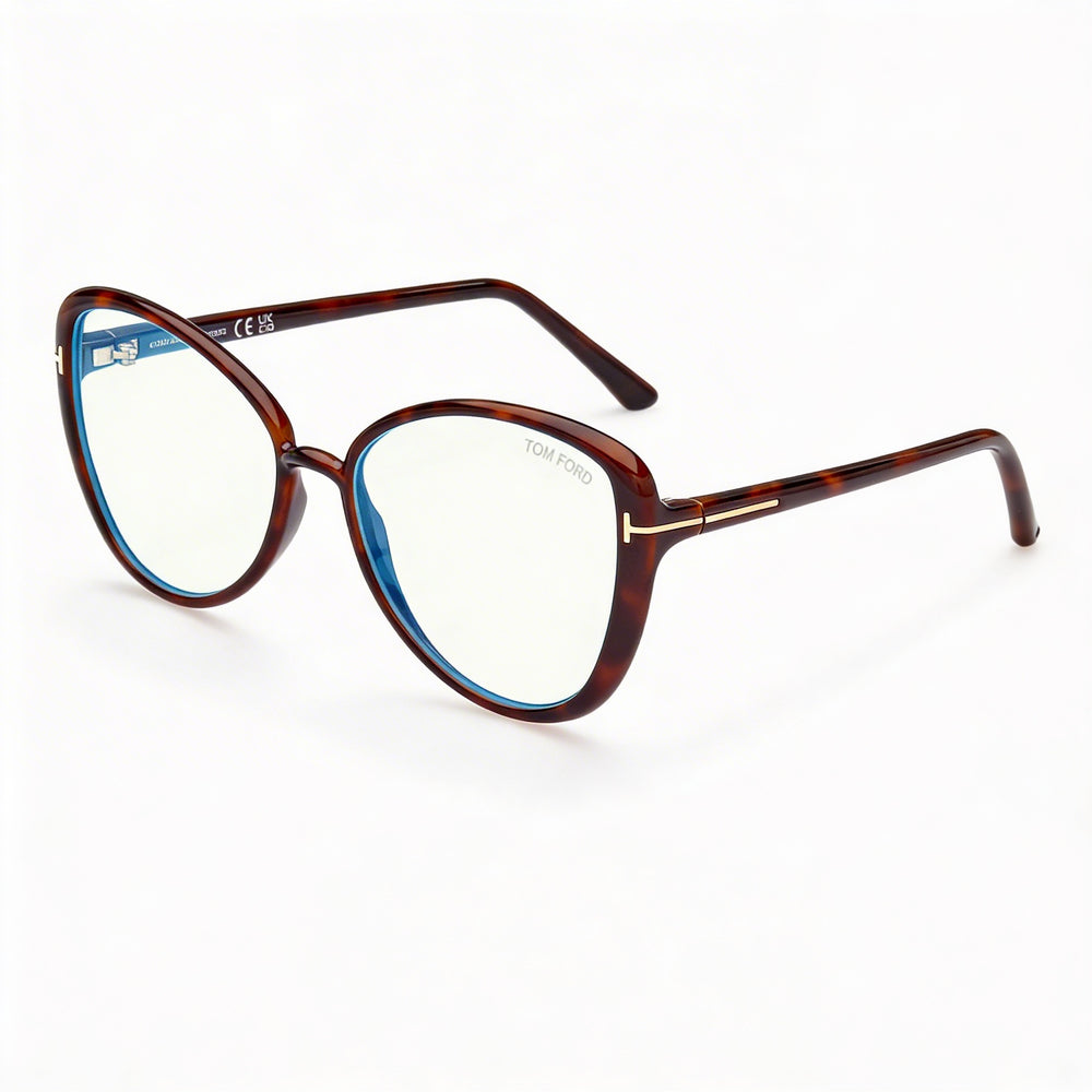 Tom Ford Women's FT5907-B Butterfly Havana Full-Rim Plastic Blue Light Block Eyeglasses 55mm Lens Width