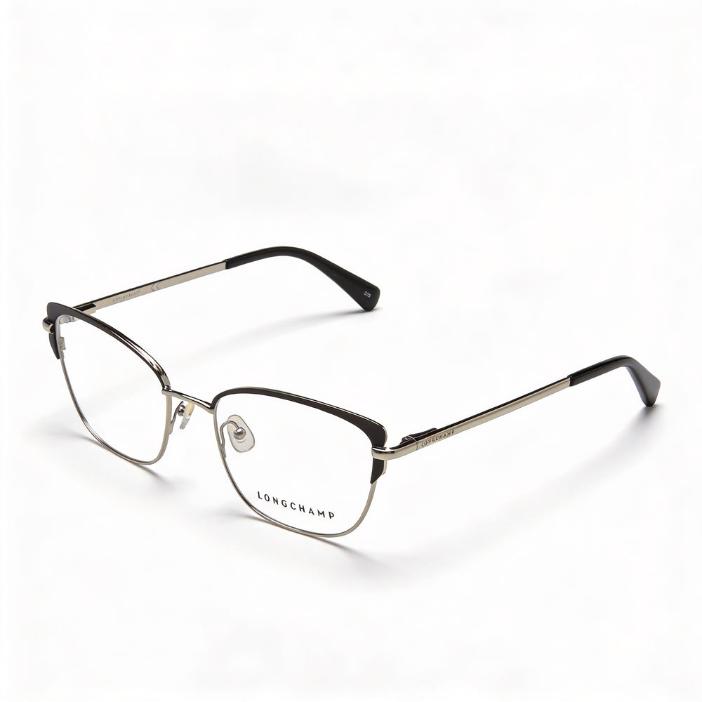 Longchamp LO2108 Women's Black Metal Cat Eye Prescription Ready Eyeglass Frames with Clear Demo Lenses 53mm