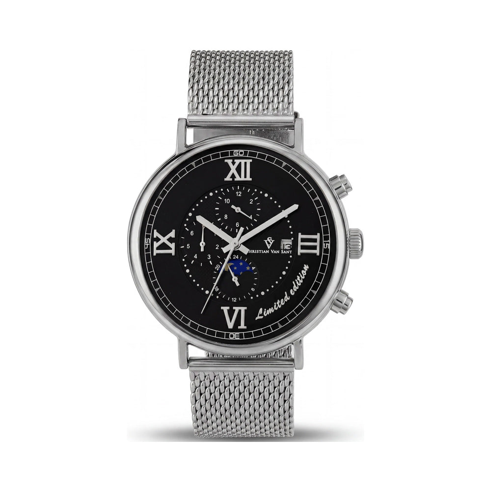 Christian Van Sant Men's Automatic Movement Black Dial Stainless Steel Mesh Bracelet Water Resistant Watch